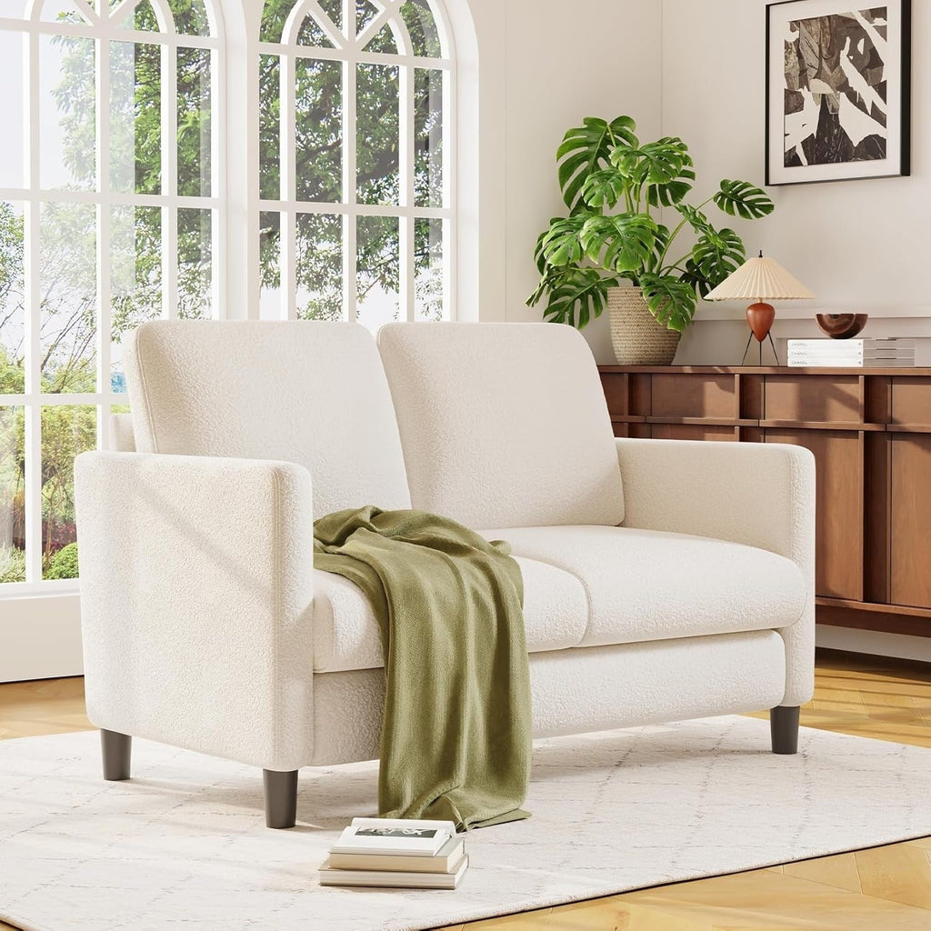 Canapé 2 places Teddy confortable de 51 pouces pour petits espaces - Structure entièrement en bois, canapé sans outil pour chambre à coucher et salon, beige