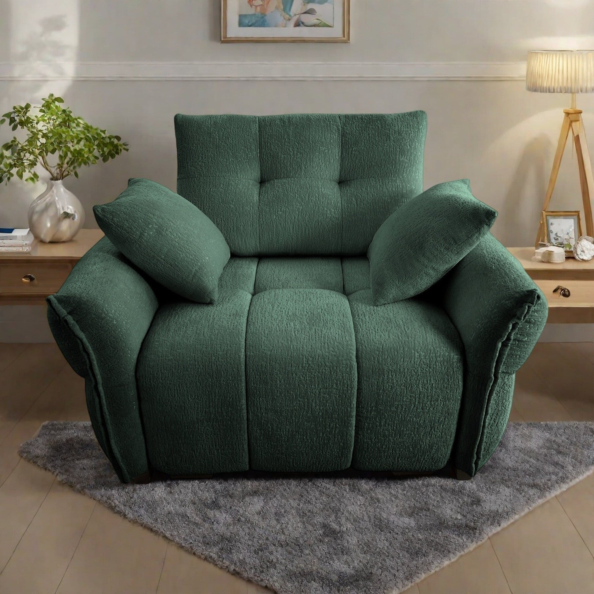 53.94 Chenille 1-Seater Sofa with High-Resilience Support Cushions and Throw Pillows