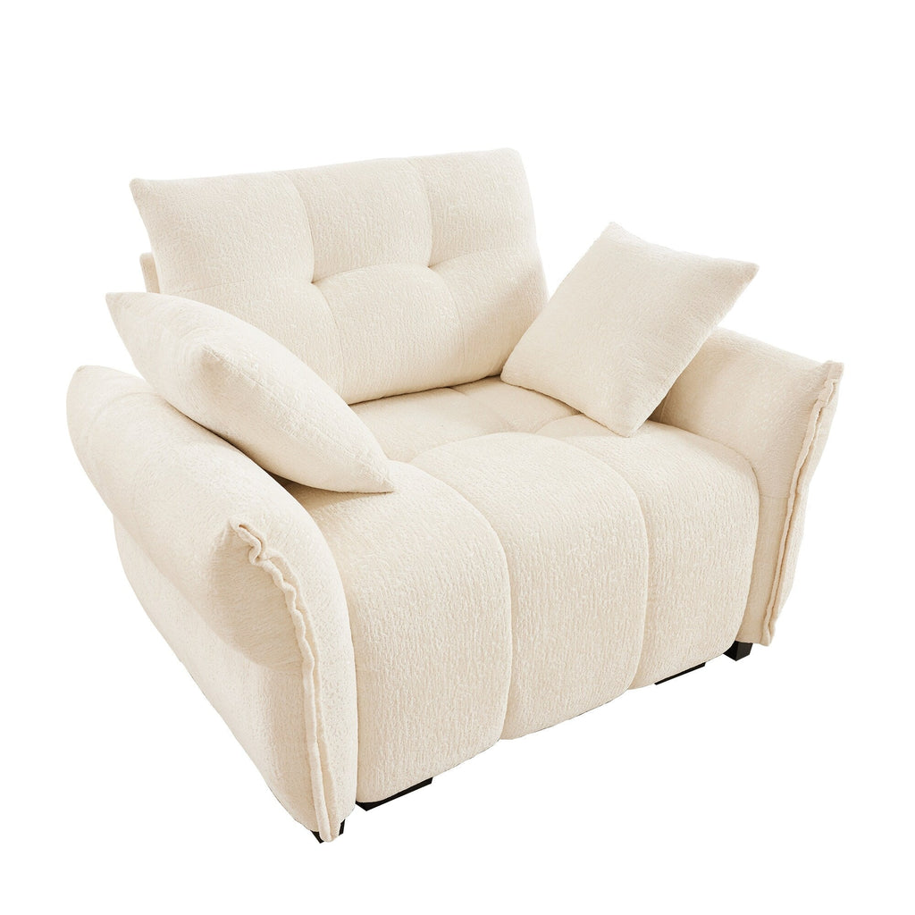 53.94 Chenille 1-Seater Sofa with High-Resilience Support Cushions and Throw Pillows