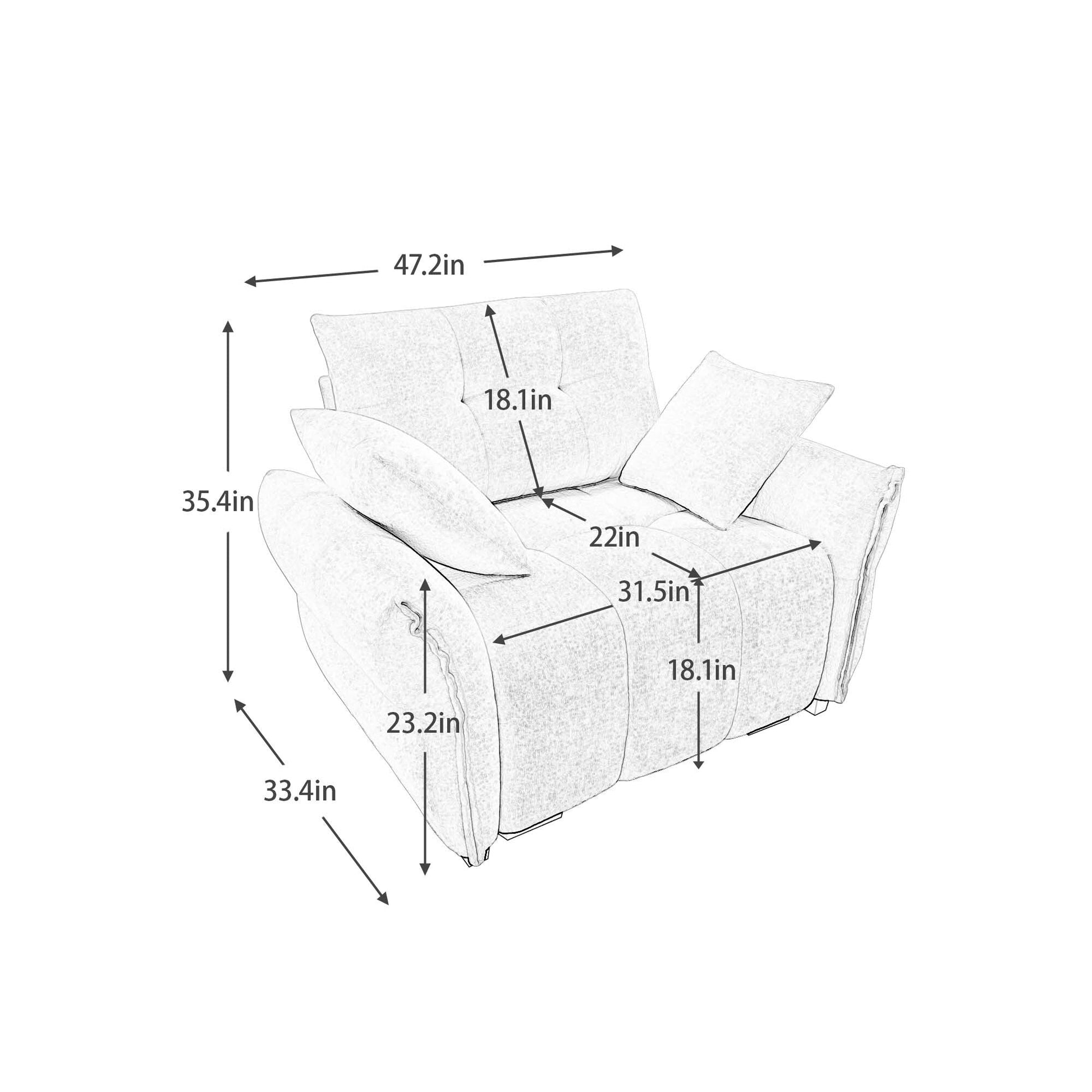 53.94 Chenille 1-Seater Sofa with High-Resilience Support Cushions and Throw Pillows