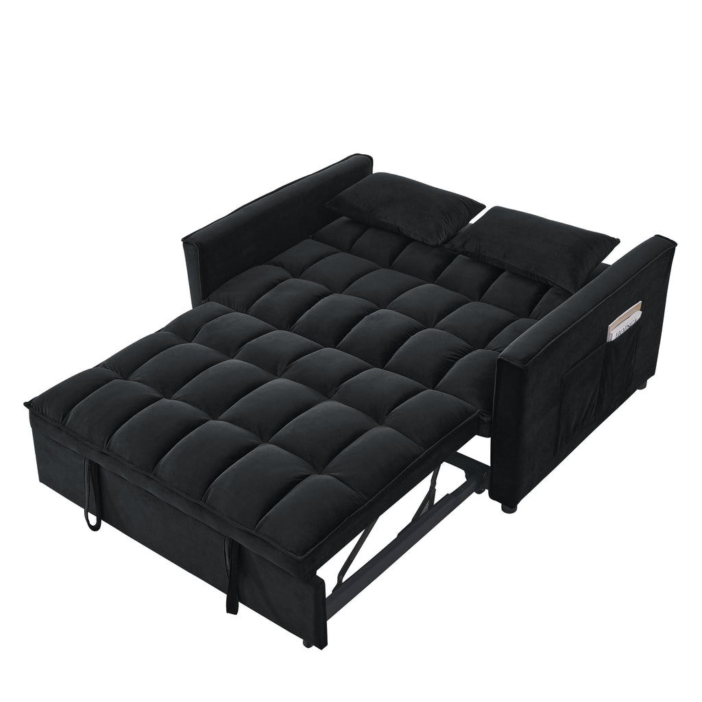 53.94 Velvet 2-Seater Sleeper Sofa with 3-Position Adjustable Backrest and Two Side Pockets