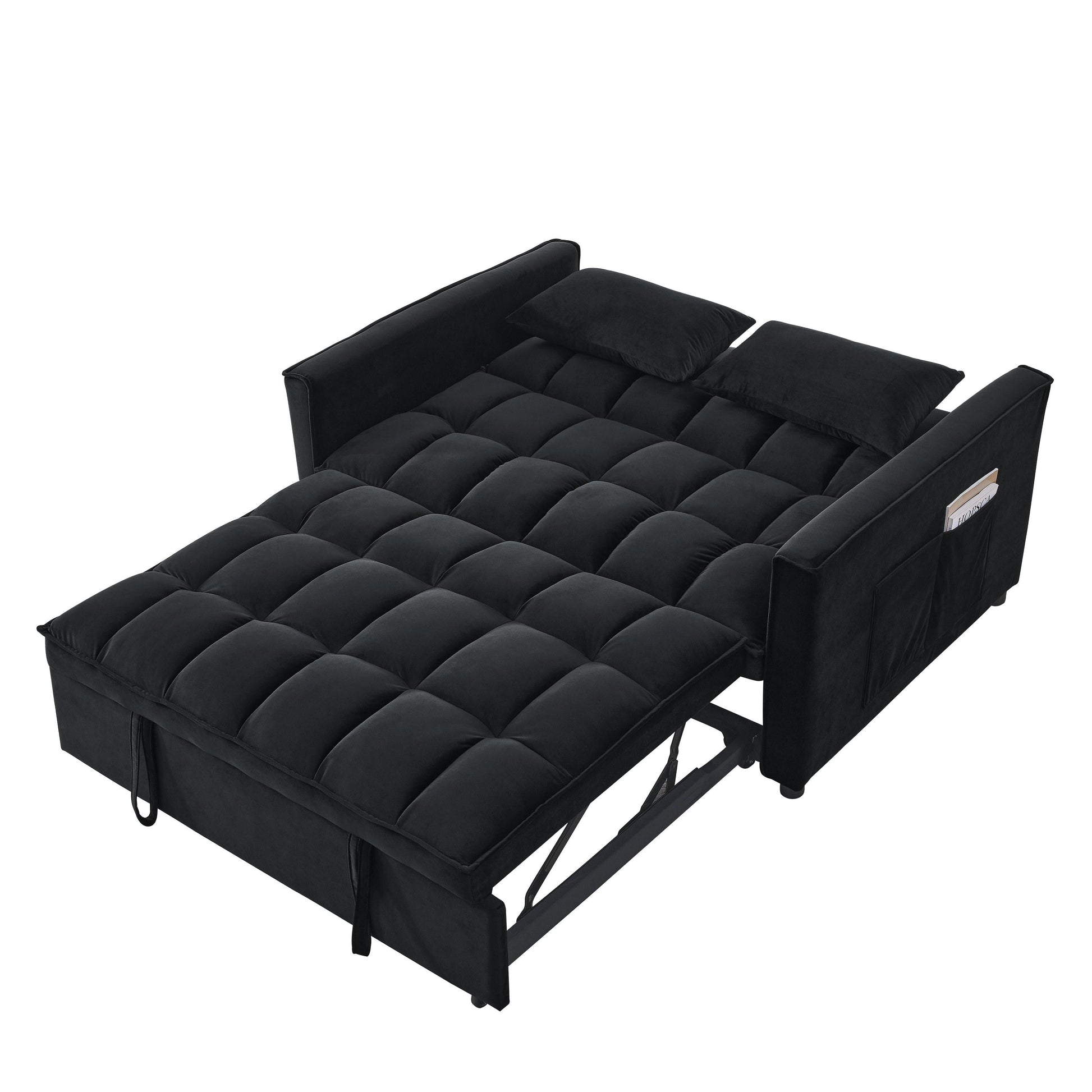 53.94 Velvet 2-Seater Sleeper Sofa with 3-Position Adjustable Backrest and Two Side Pockets