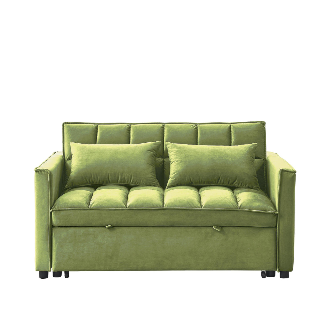 53.94 Velvet 2-Seater Sleeper Sofa with 3-Position Adjustable Backrest and Two Side Pockets