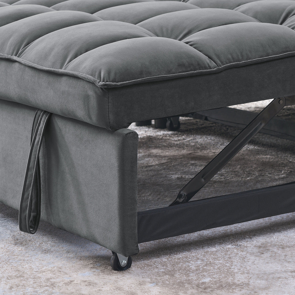 53.94 Velvet 2-Seater Sleeper Sofa with 3-Position Adjustable Backrest and Two Side Pockets