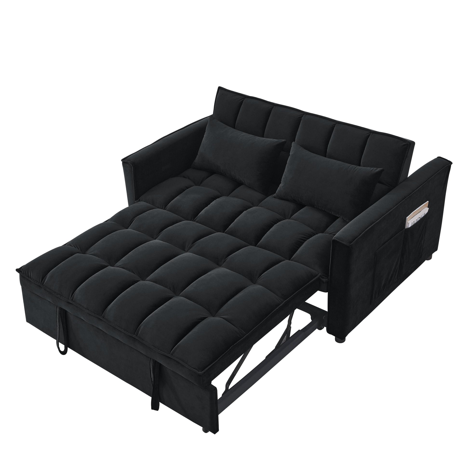 53.94 Velvet 2-Seater Sleeper Sofa with 3-Position Adjustable Backrest and Two Side Pockets