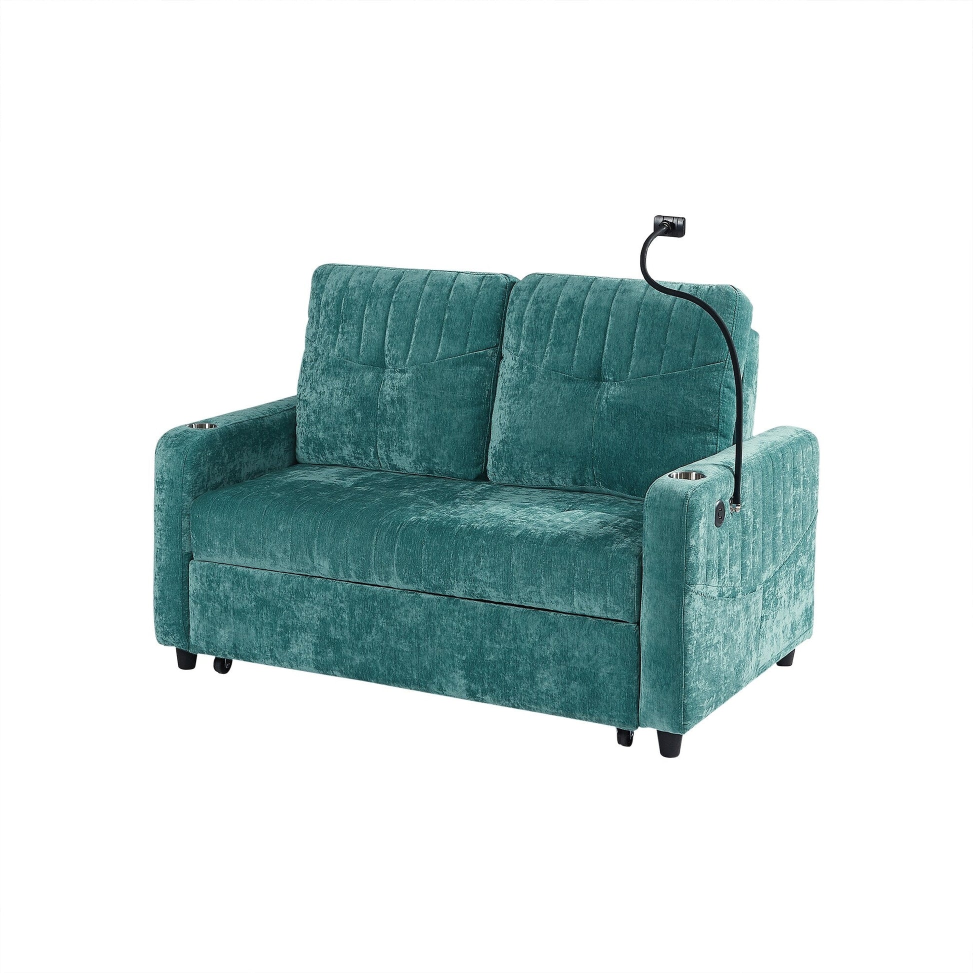53.9 Chenille Convertible Loveseat with Pull-Out Bed, 3 USB Ports, and Smart Storage