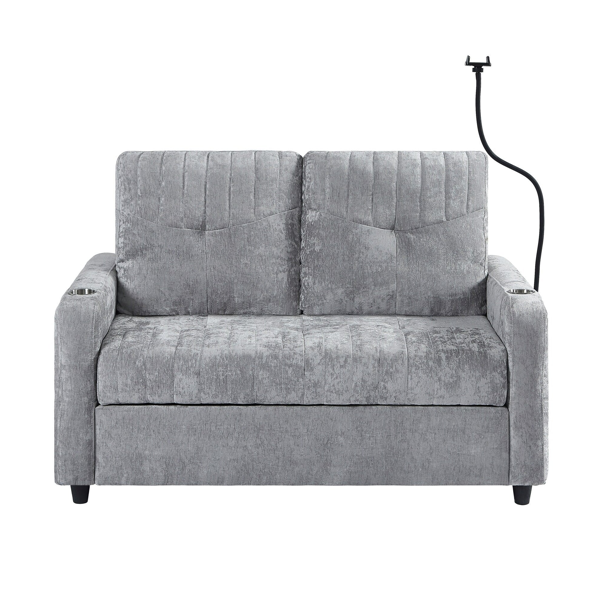 53.9 Chenille Convertible Loveseat with Pull-Out Bed, 3 USB Ports, and Smart Storage