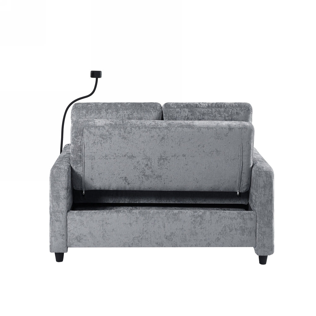 53.9 Chenille Convertible Loveseat with Pull-Out Bed, 3 USB Ports, and Smart Storage