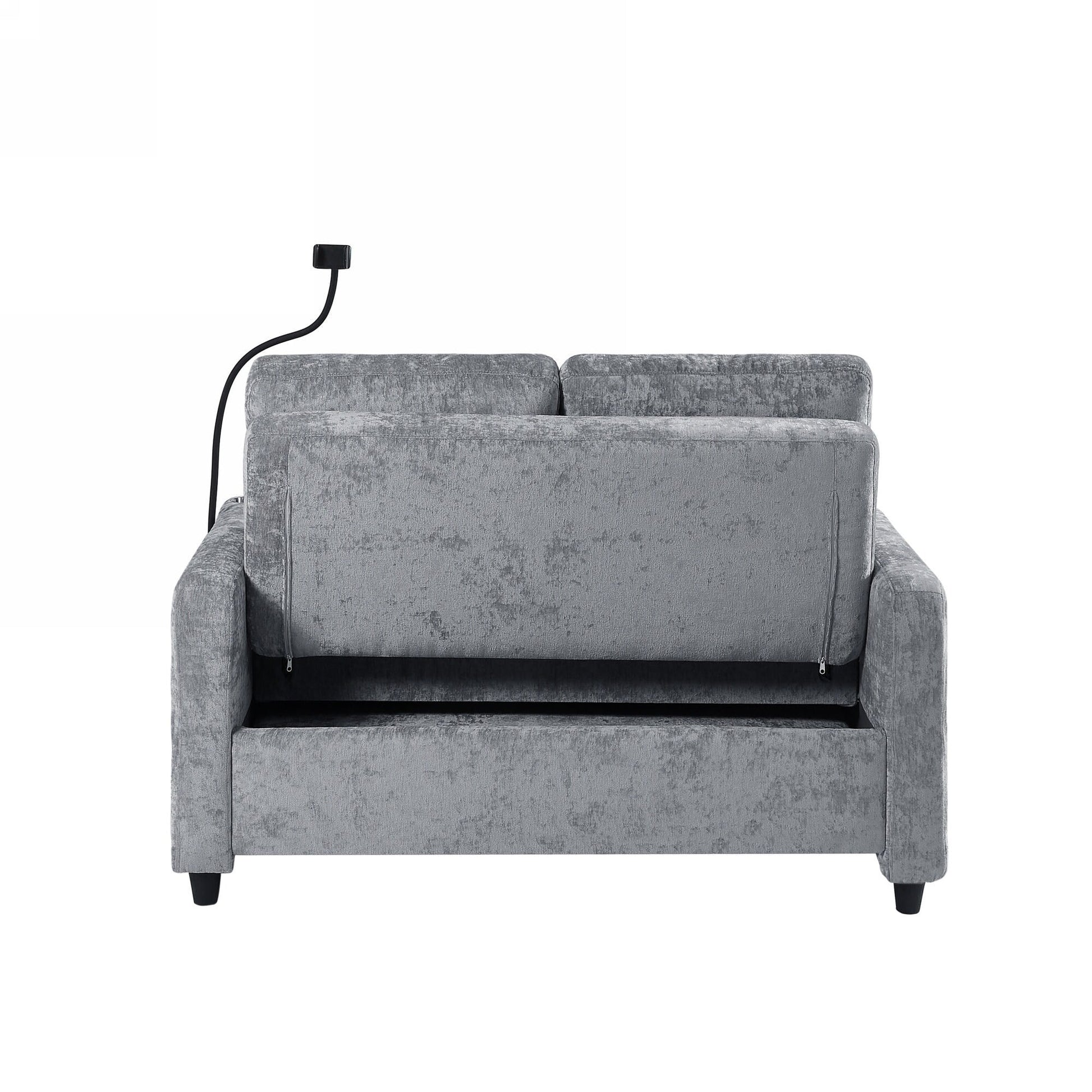 53.9 Chenille Convertible Loveseat with Pull-Out Bed, 3 USB Ports, and Smart Storage