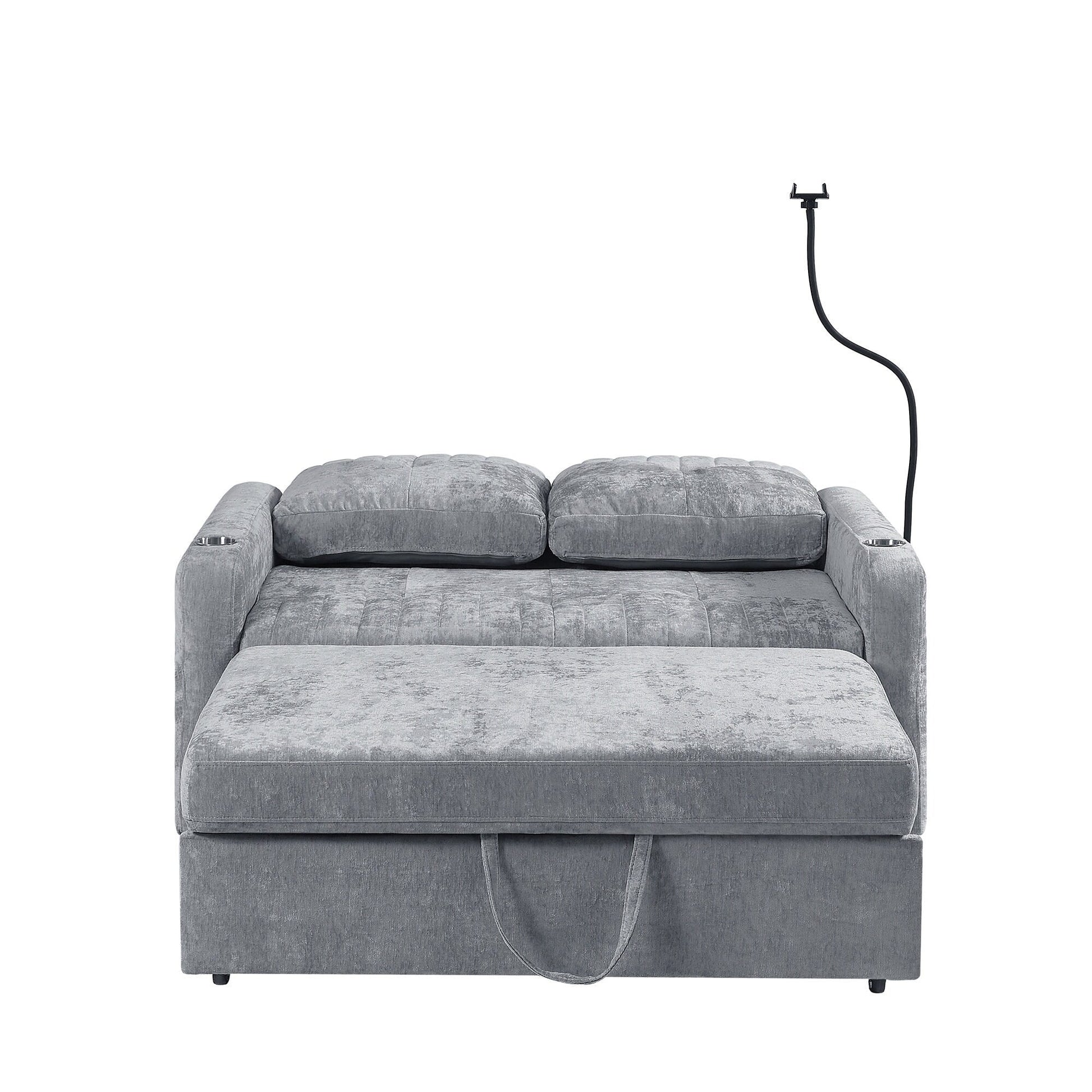 53.9 Chenille Convertible Loveseat with Pull-Out Bed, 3 USB Ports, and Smart Storage