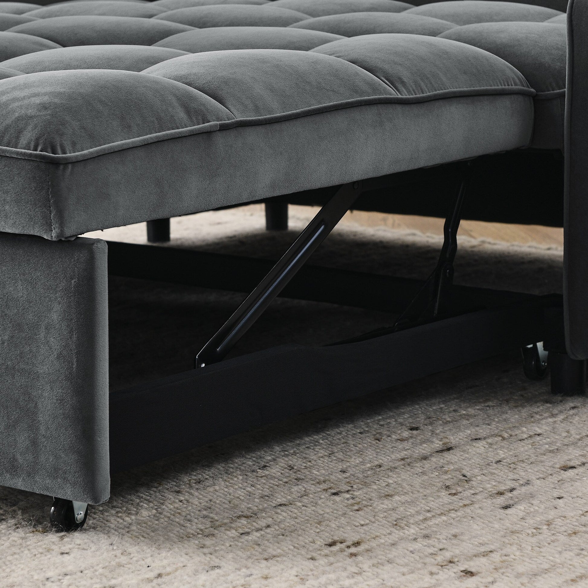 53 Foam Adjustable Loveseat Sofa Bed with Pull-Out Bed, USB/Type-C Charging, Copper Nail Trim, and Arm Storage Pockets