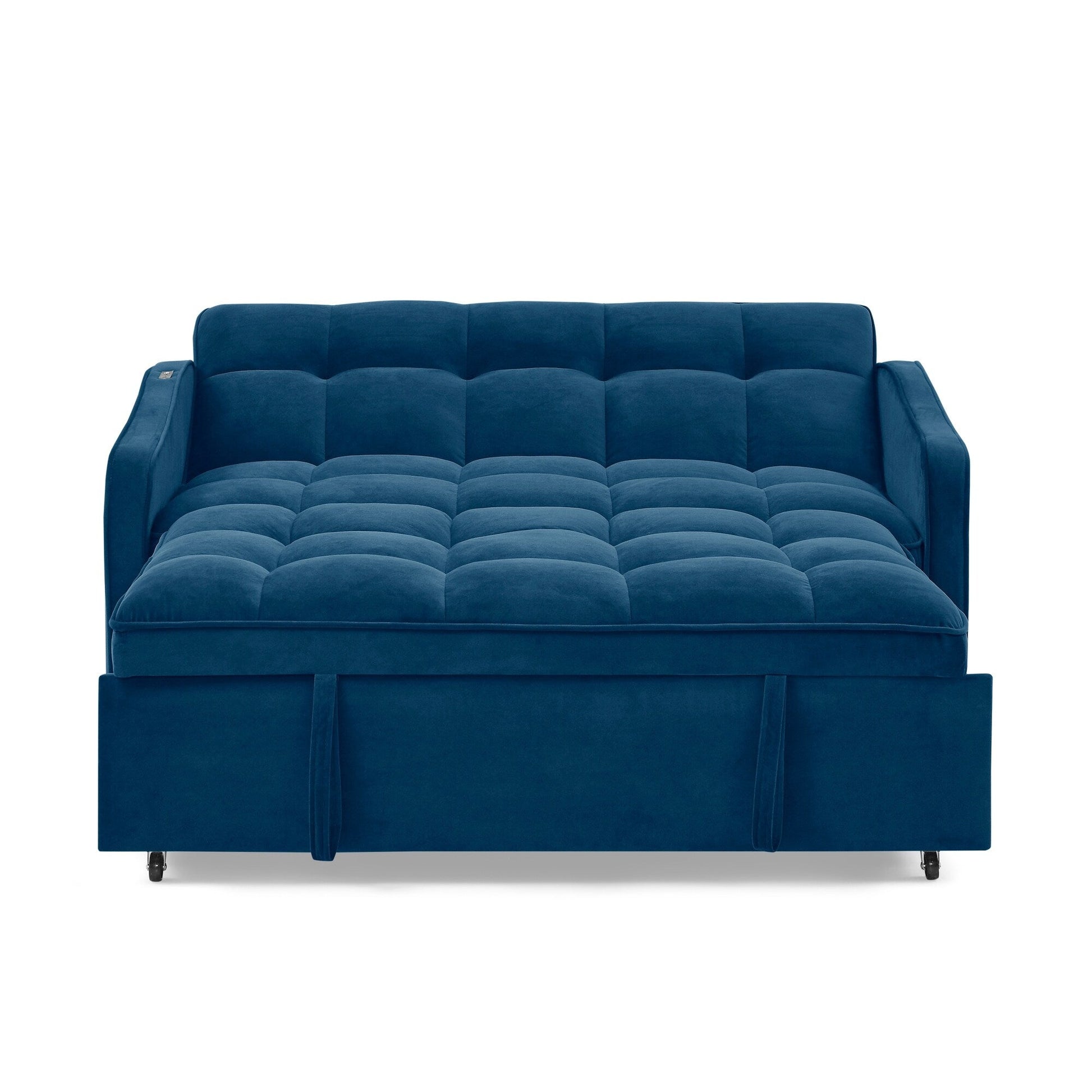 53 Foam Adjustable Loveseat Sofa Bed with Pull-Out Bed, USB/Type-C Charging, Copper Nail Trim, and Arm Storage Pockets