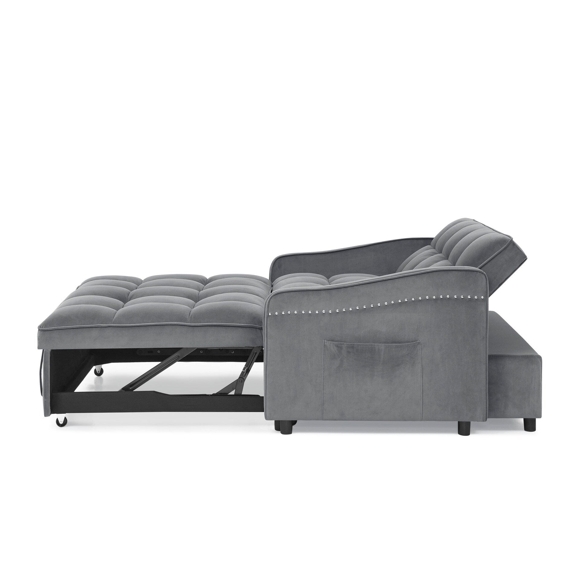 53 Foam Adjustable Loveseat Sofa Bed with Pull-Out Bed, USB/Type-C Charging, Copper Nail Trim, and Arm Storage Pockets