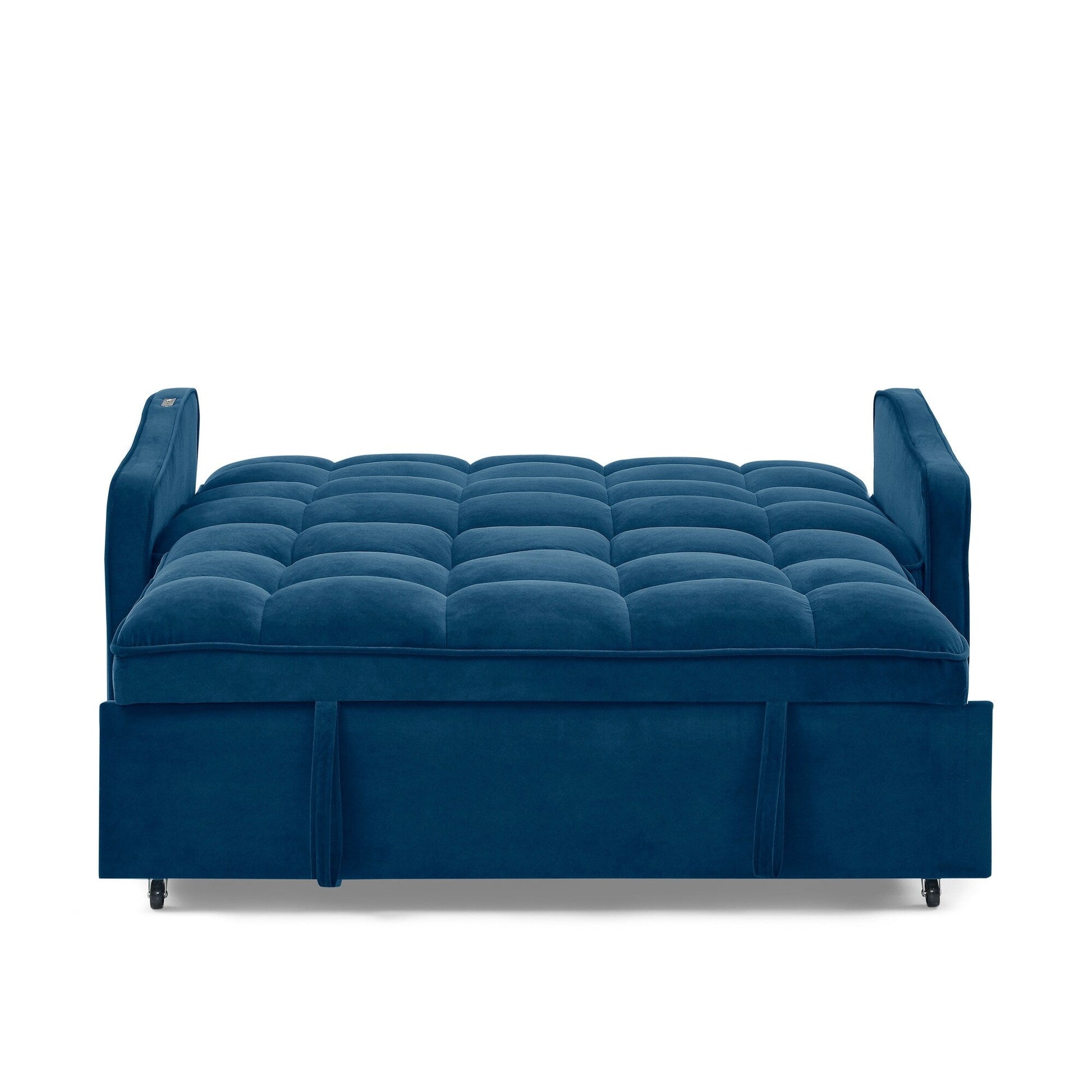 53 Foam Adjustable Loveseat Sofa Bed with Pull-Out Bed, USB/Type-C Charging, Copper Nail Trim, and Arm Storage Pockets