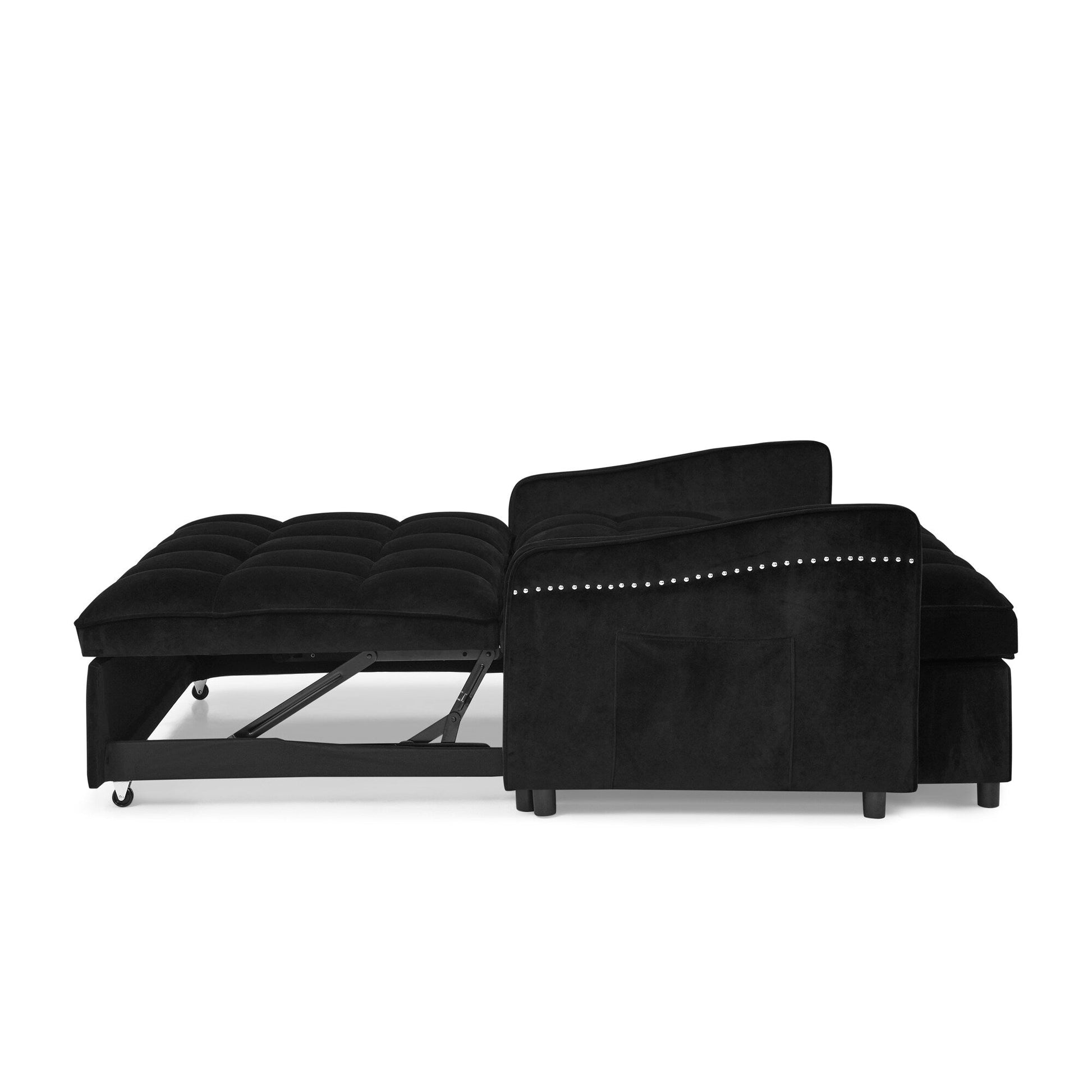 53 Foam Adjustable Loveseat Sofa Bed with Pull-Out Bed, USB/Type-C Charging, Copper Nail Trim, and Arm Storage Pockets