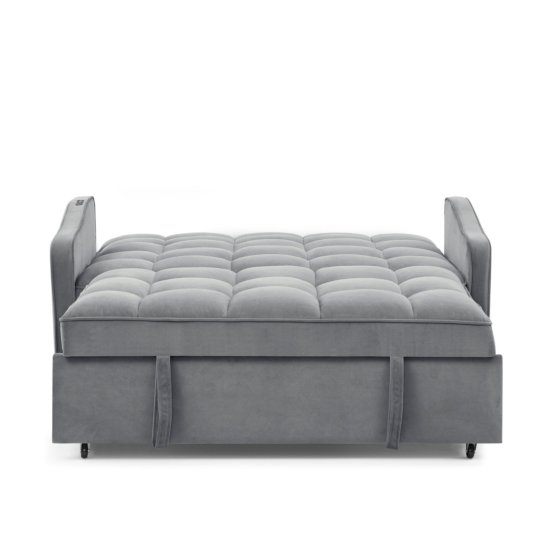 53 Foam Adjustable Loveseat Sofa Bed with Pull-Out Bed, USB/Type-C Charging, Copper Nail Trim, and Arm Storage Pockets