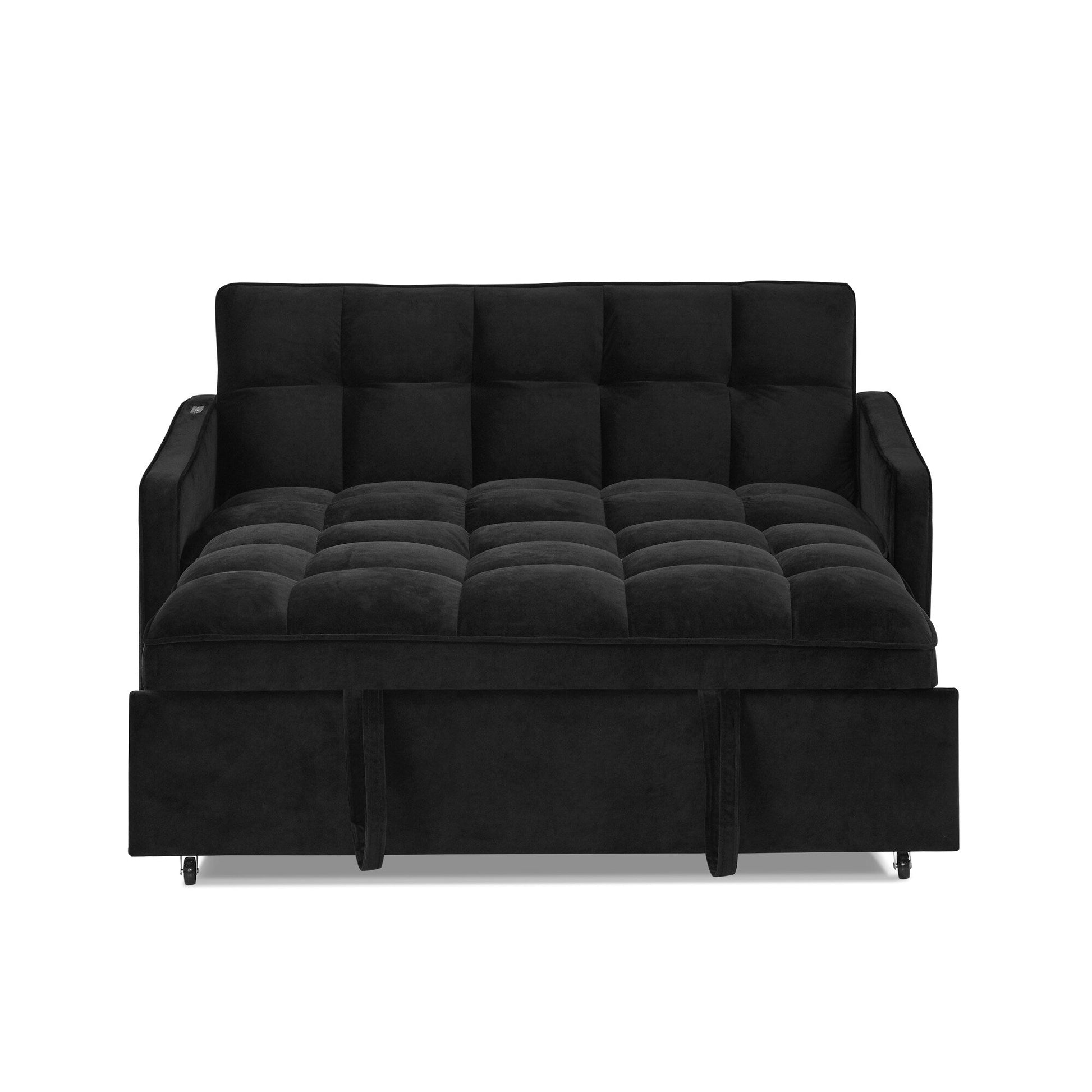 53 Foam Adjustable Loveseat Sofa Bed with Pull-Out Bed, USB/Type-C Charging, Copper Nail Trim, and Arm Storage Pockets