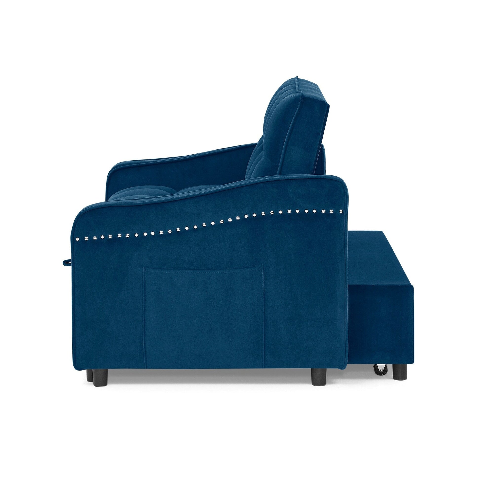 53 Foam Adjustable Loveseat Sofa Bed with Pull-Out Bed, USB/Type-C Charging, Copper Nail Trim, and Arm Storage Pockets