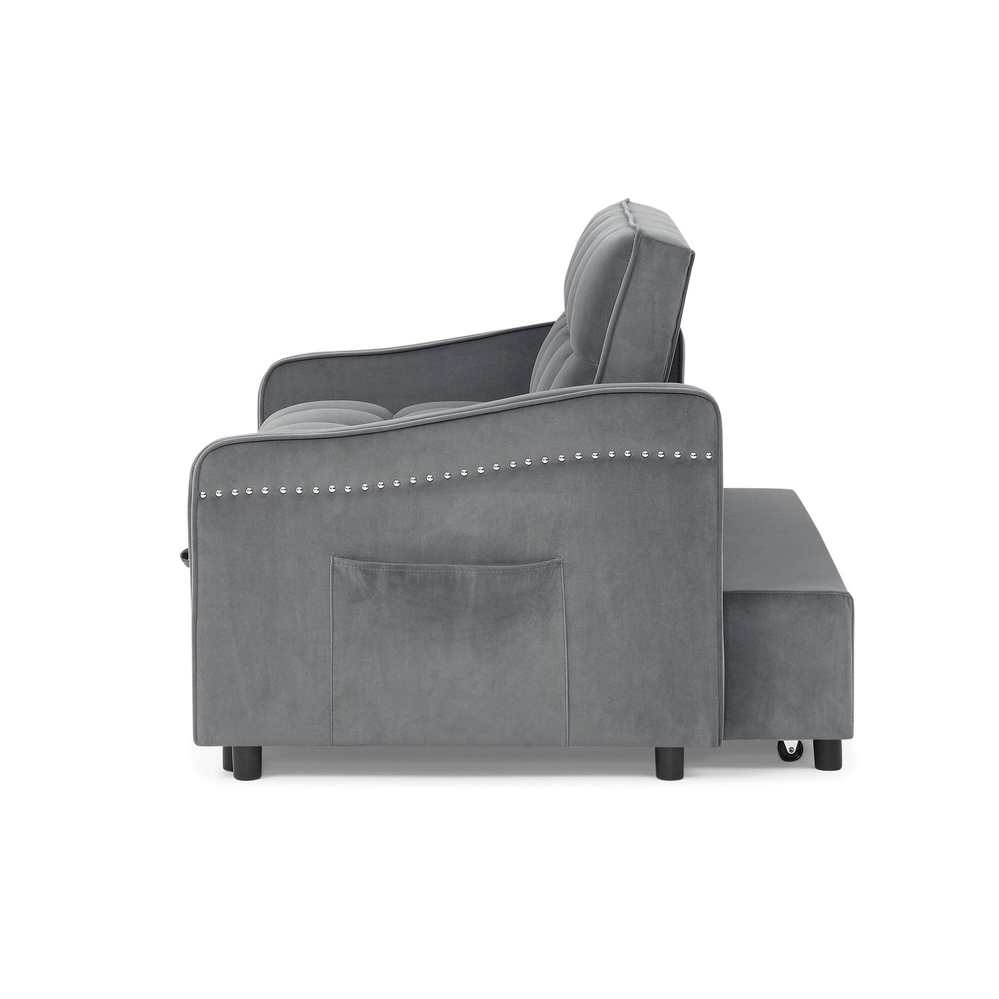 53 Foam Adjustable Loveseat Sofa Bed with Pull-Out Bed, USB/Type-C Charging, Copper Nail Trim, and Arm Storage Pockets