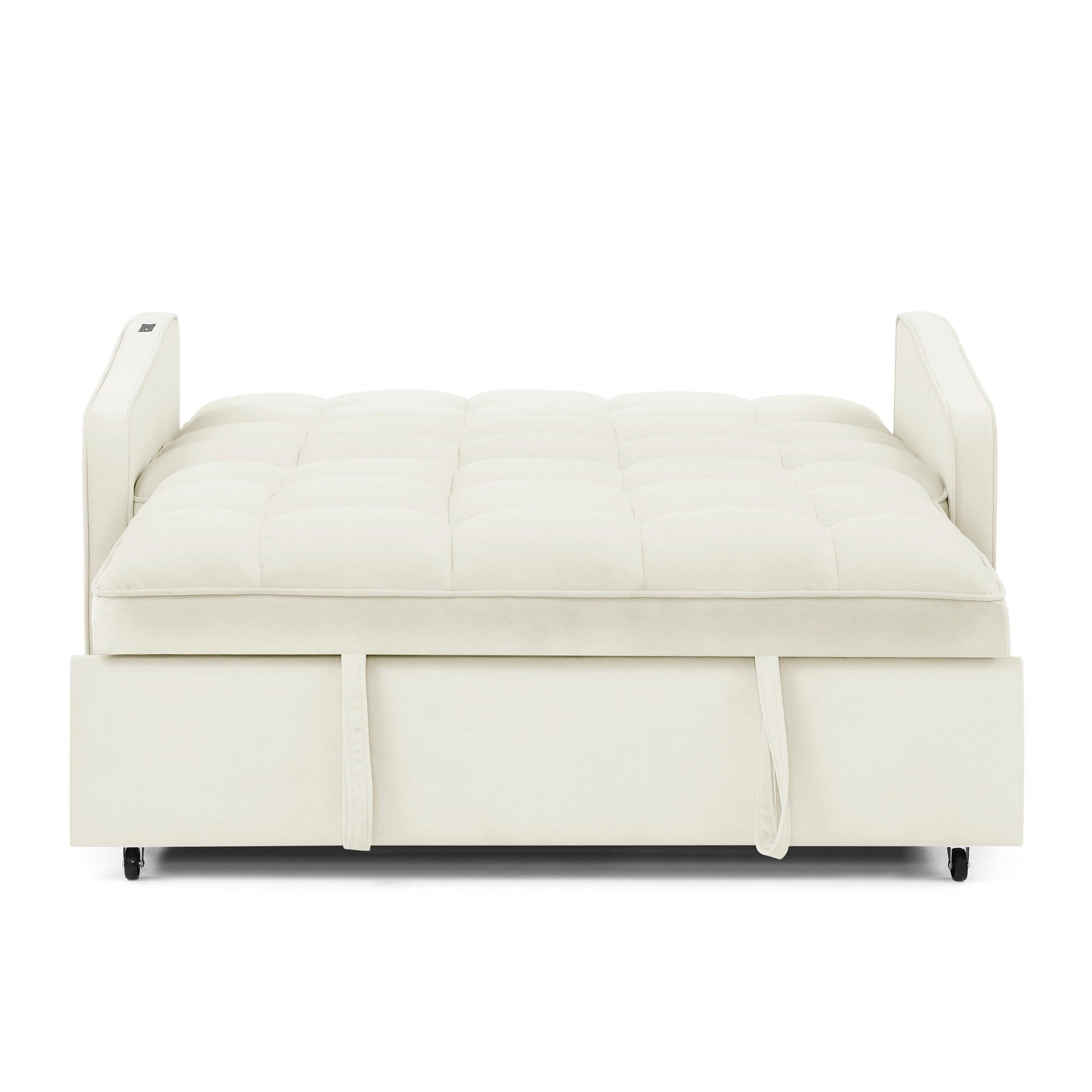 53 Foam Adjustable Loveseat Sofa Bed with Pull-Out Bed, USB/Type-C Charging, Copper Nail Trim, and Arm Storage Pockets