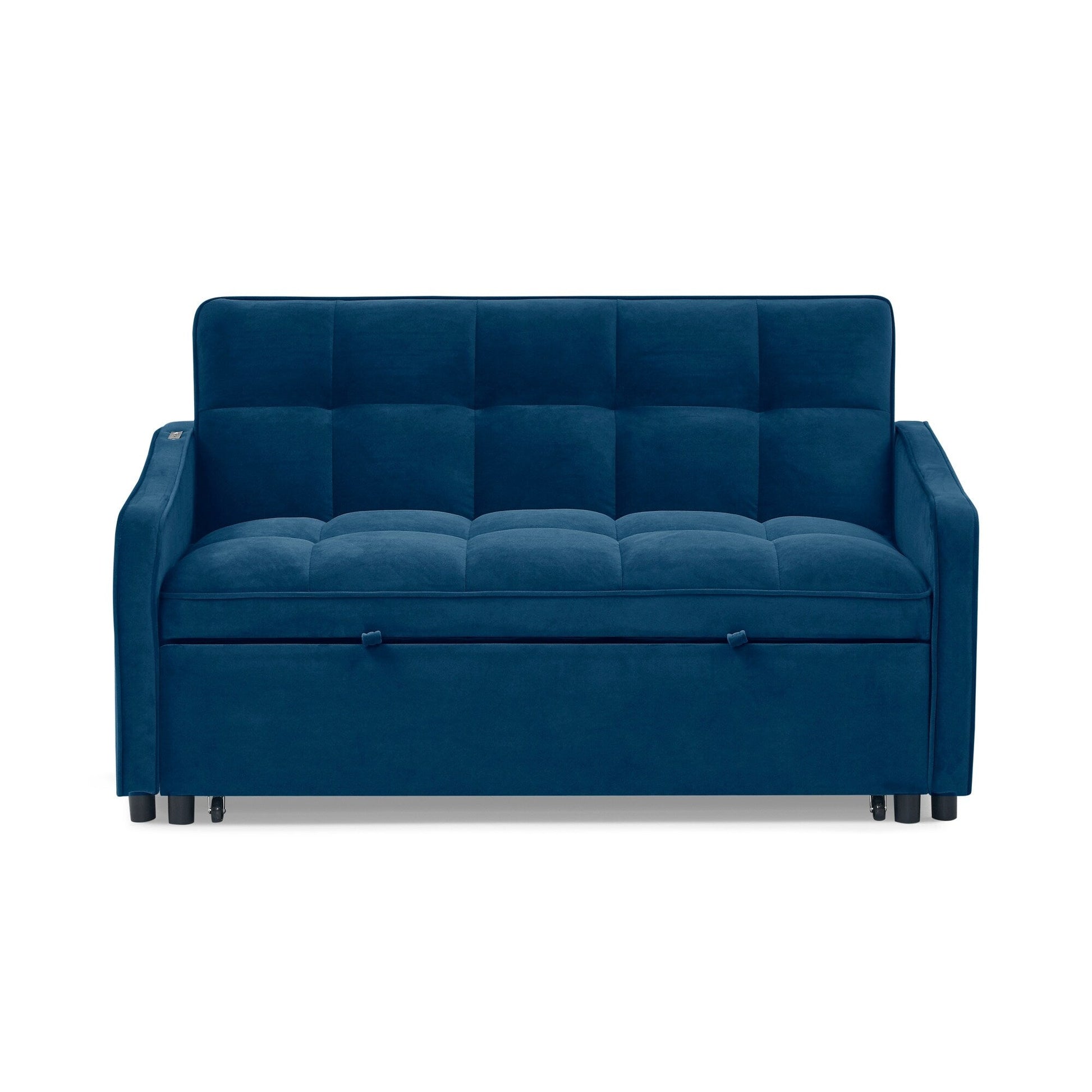53 Foam Adjustable Loveseat Sofa Bed with Pull-Out Bed, USB/Type-C Charging, Copper Nail Trim, and Arm Storage Pockets
