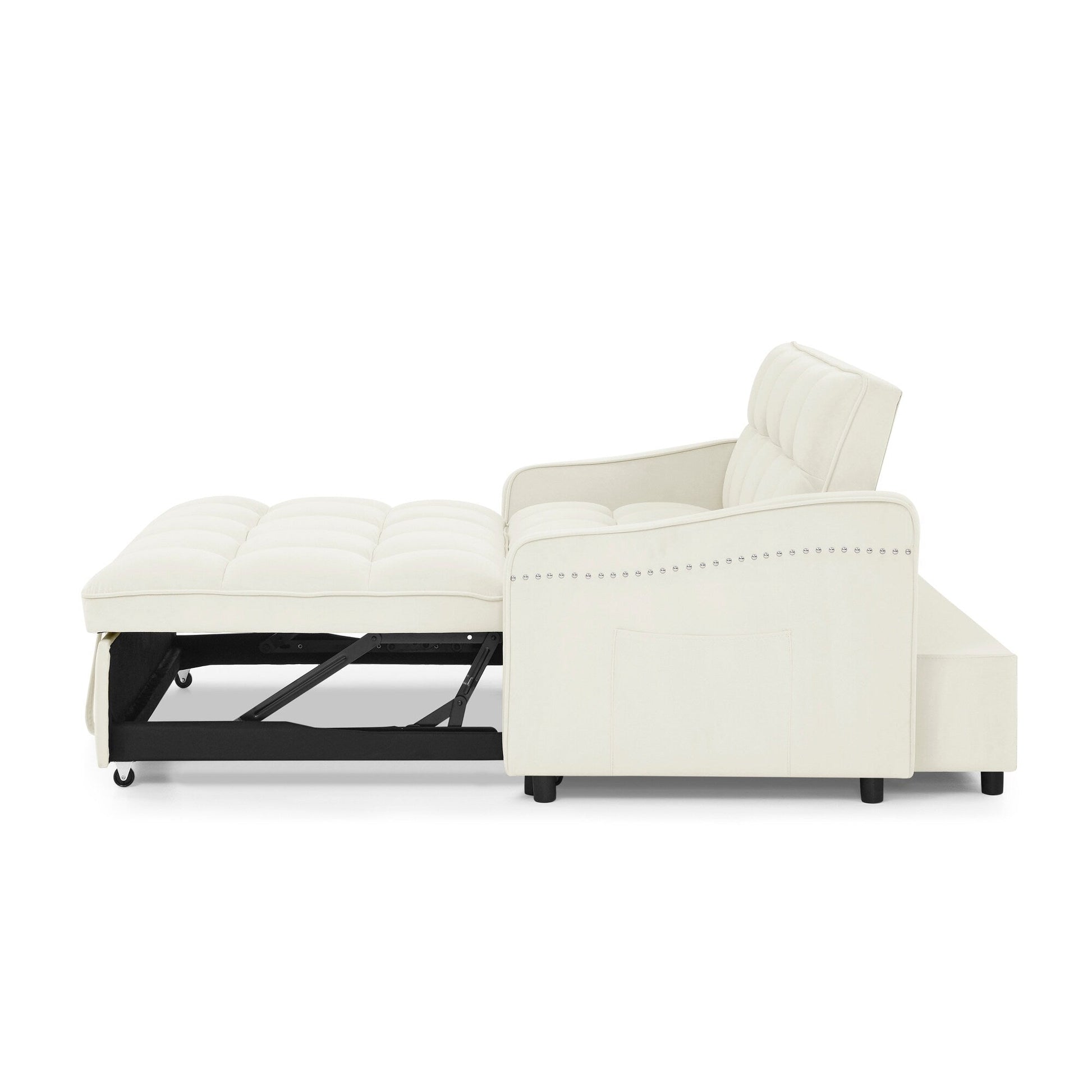 53 Foam Adjustable Loveseat Sofa Bed with Pull-Out Bed, USB/Type-C Charging, Copper Nail Trim, and Arm Storage Pockets