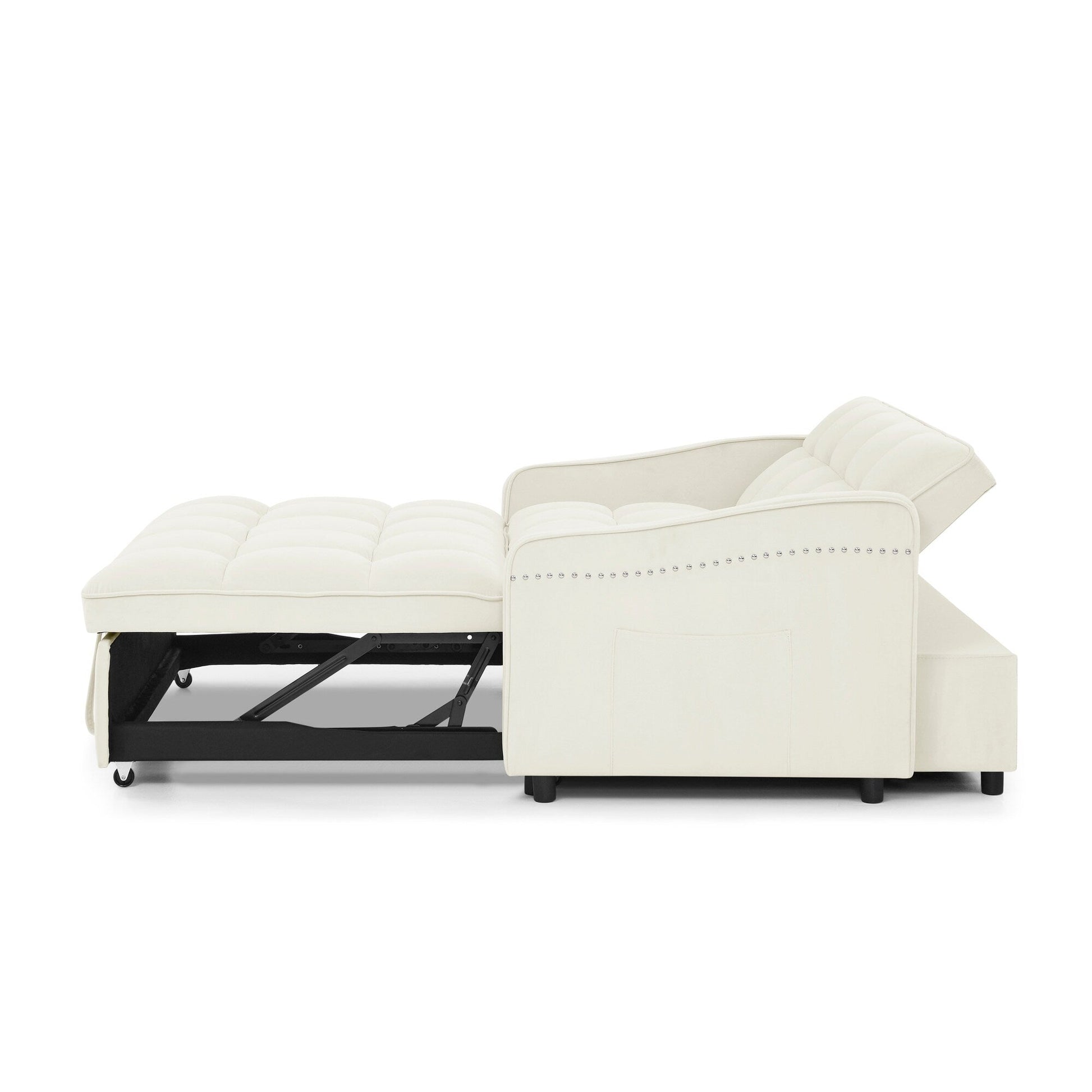 53 Foam Adjustable Loveseat Sofa Bed with Pull-Out Bed, USB/Type-C Charging, Copper Nail Trim, and Arm Storage Pockets