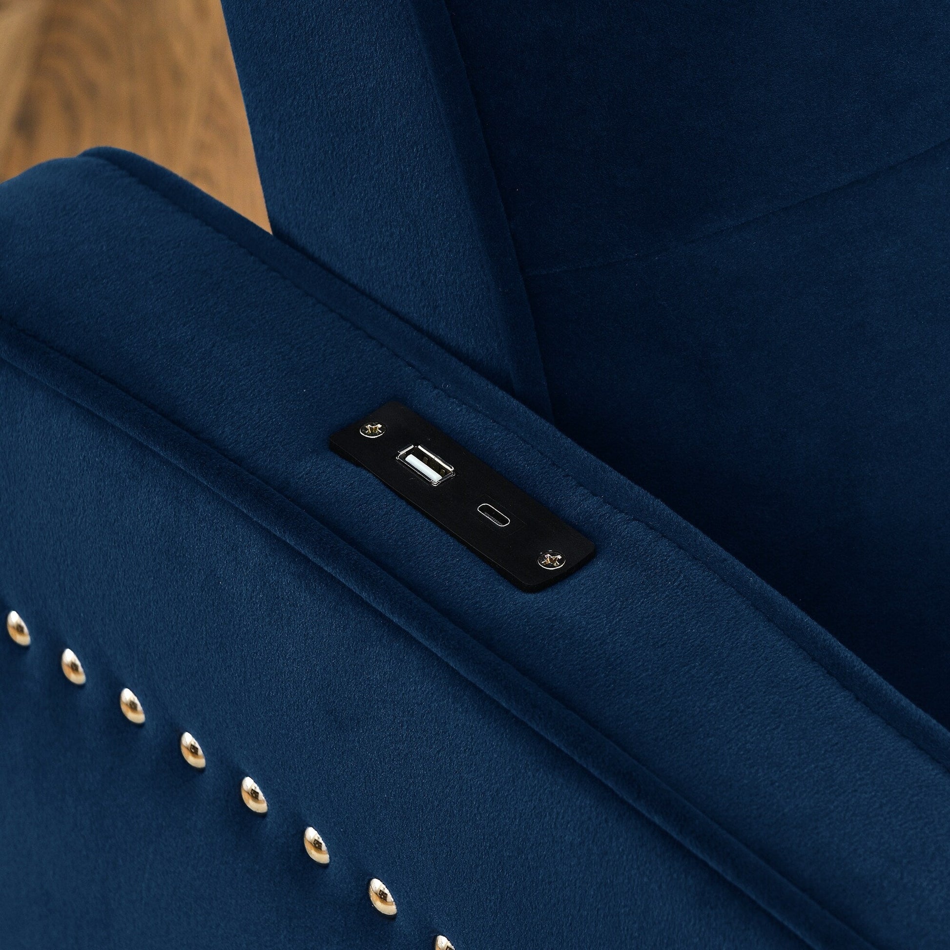 53 Foam Adjustable Loveseat Sofa Bed with Pull-Out Bed, USB/Type-C Charging, Copper Nail Trim, and Arm Storage Pockets
