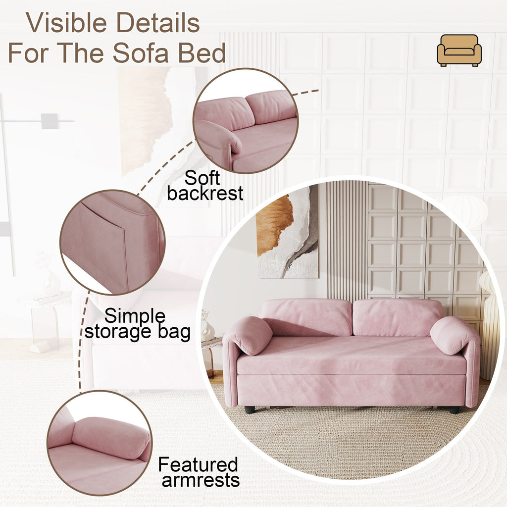 54-Inch Velvet Sofa Bed - Multi-Purpose Design with Retractable Queen Bed and Armrest Storage