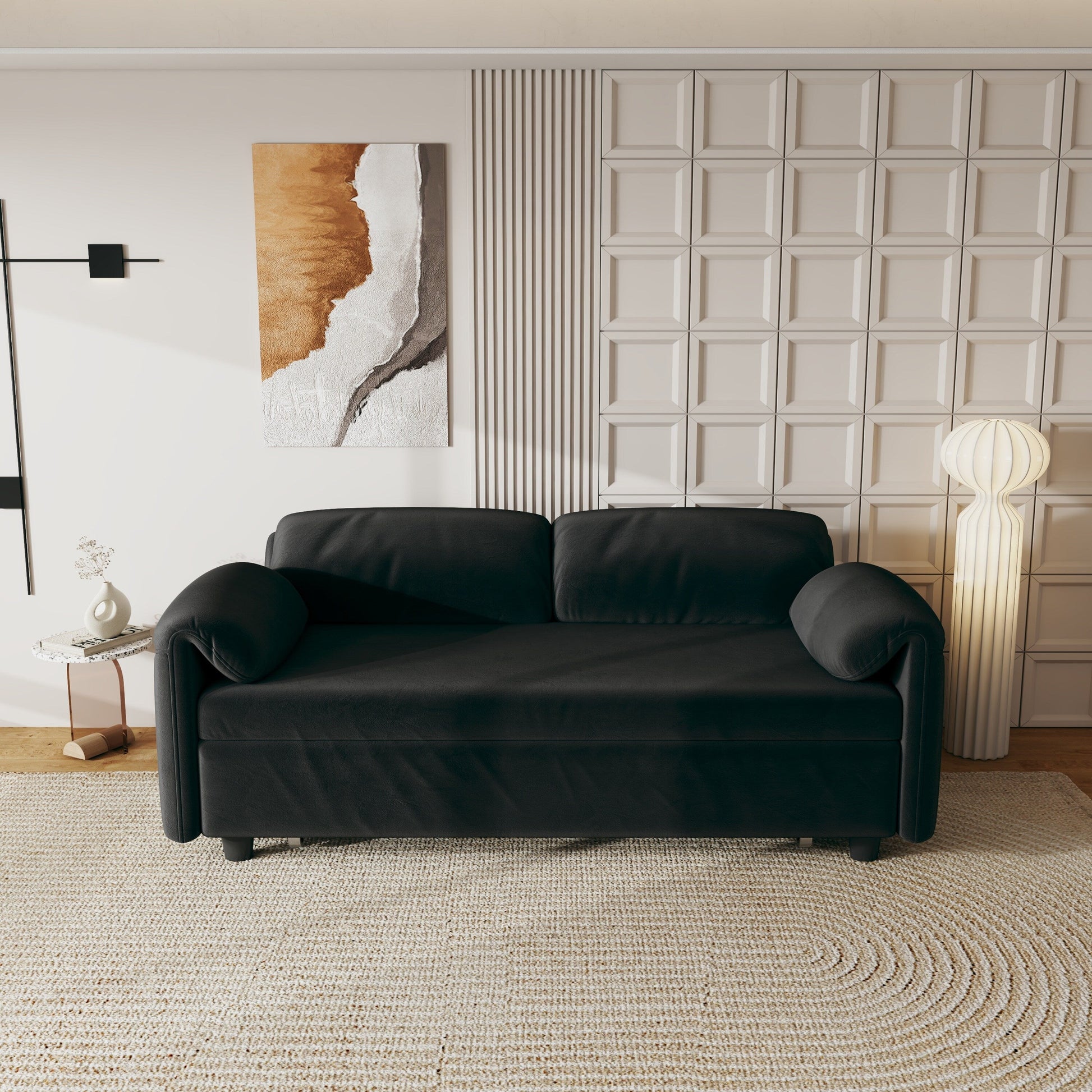 54-Inch Velvet Sofa Bed - Multi-Purpose Design with Retractable Queen Bed and Armrest Storage