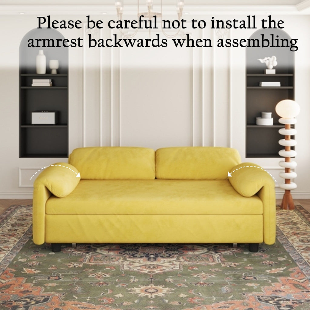 54-Inch Velvet Sofa Bed - Multi-Purpose Design with Retractable Queen Bed and Armrest Storage
