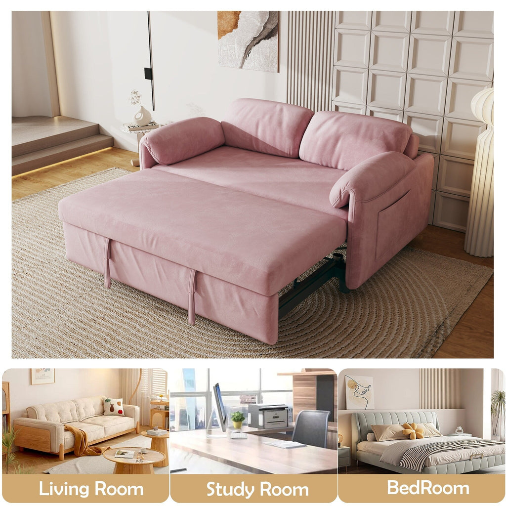 54-Inch Velvet Sofa Bed - Multi-Purpose Design with Retractable Queen Bed and Armrest Storage