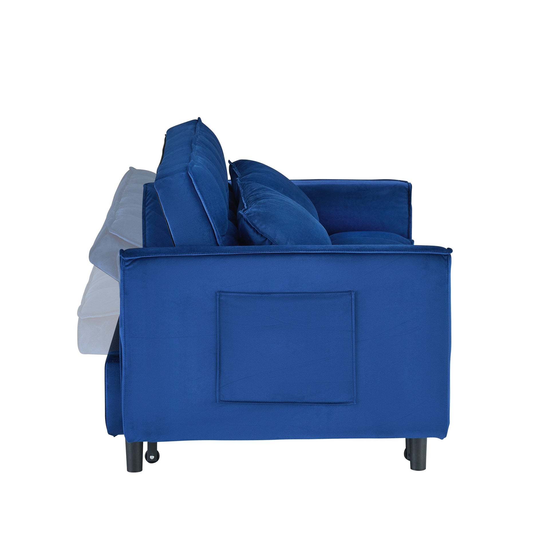 Canapé convertible 3-en-1 en velours bleu de 55 pouces avec poches