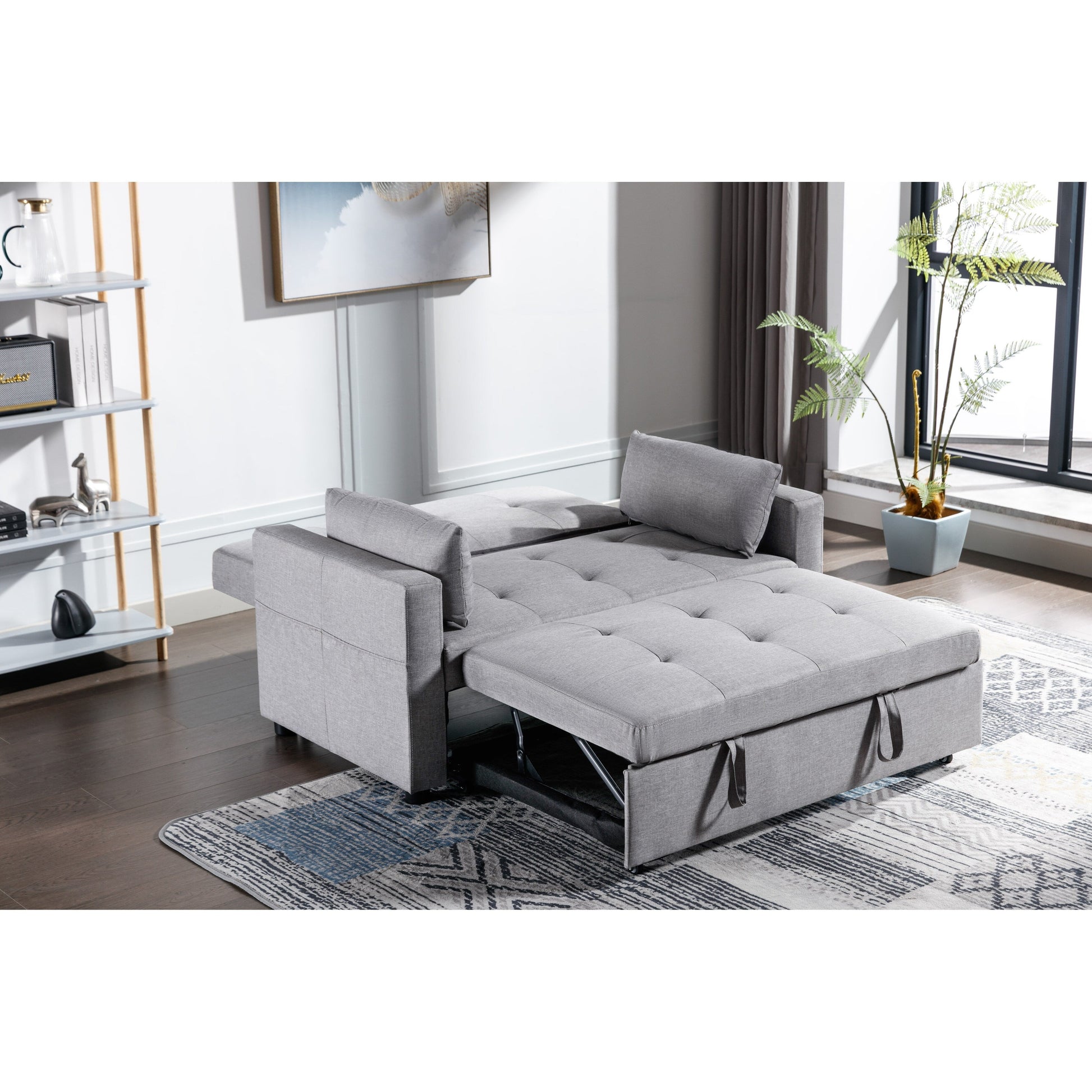 Canapé-lit convertible 3-en-1 en lin 55,12 pouces avec poche latérale et coussins pour salon