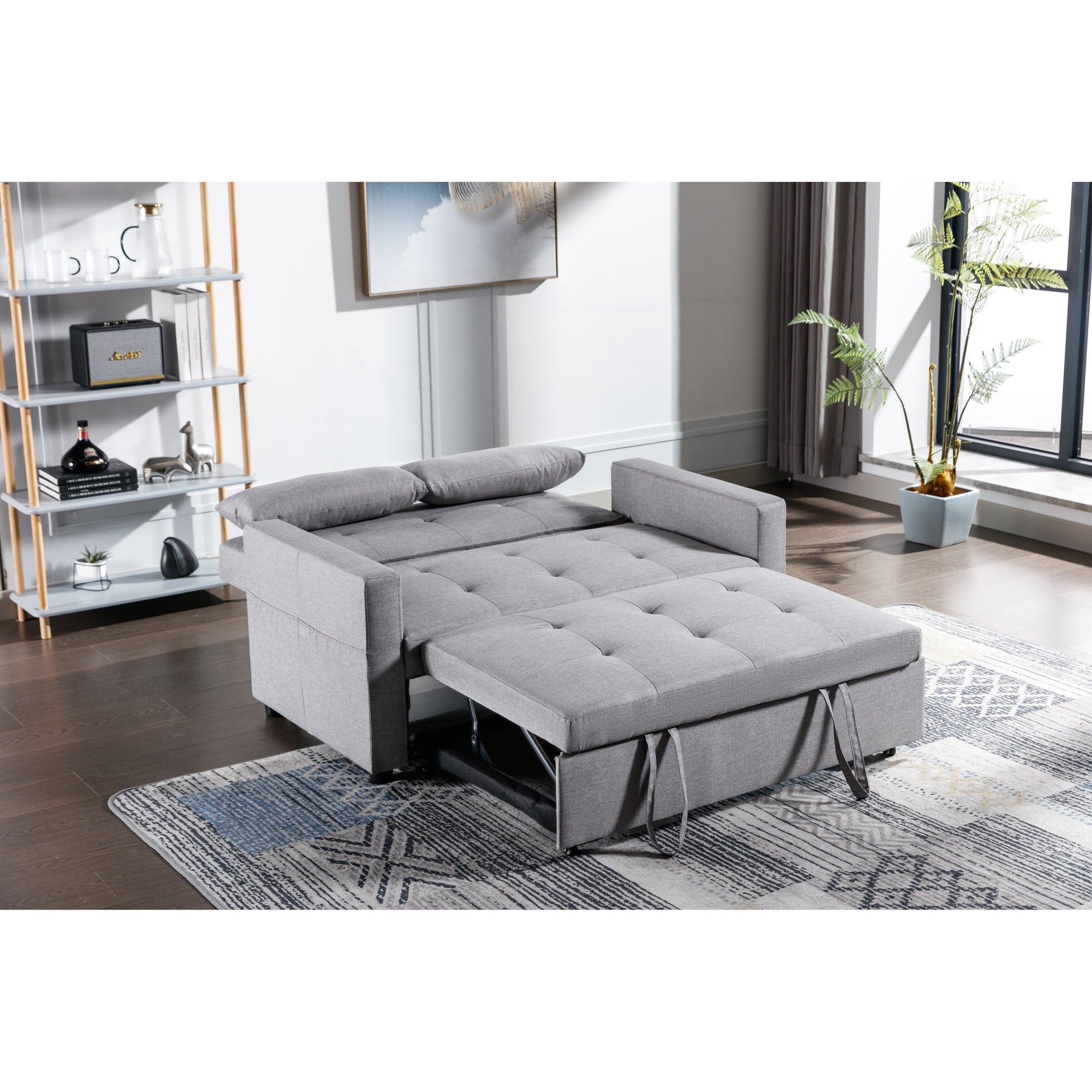 Canapé-lit convertible 3-en-1 en lin 55,12 pouces avec poche latérale et coussins pour salon