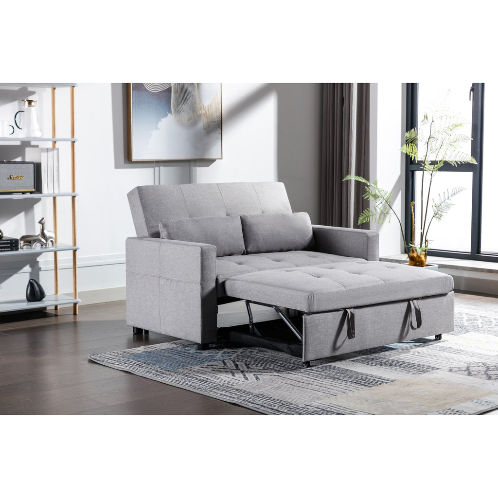 Canapé-lit convertible 3-en-1 en lin 55,12 pouces avec poche latérale et coussins pour salon