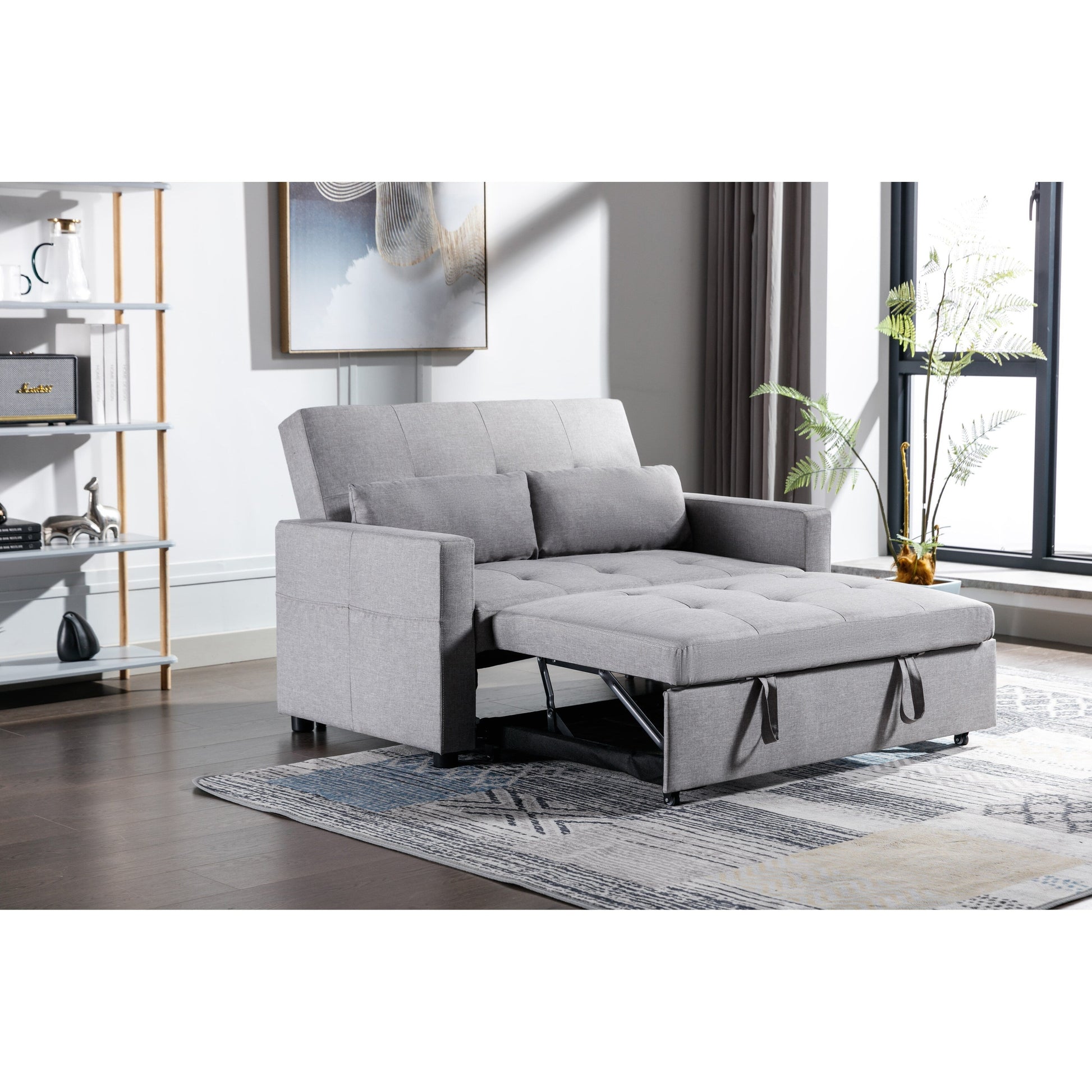 Canapé-lit convertible 3-en-1 en lin 55,12 pouces avec poche latérale et coussins pour salon