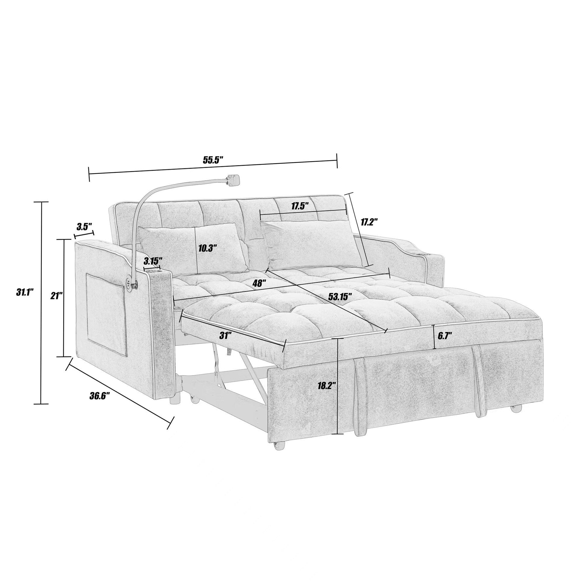 Canapé-lit pliable polyvalent de 141 cm (55,51 pouces) disponible en 3 longueurs.