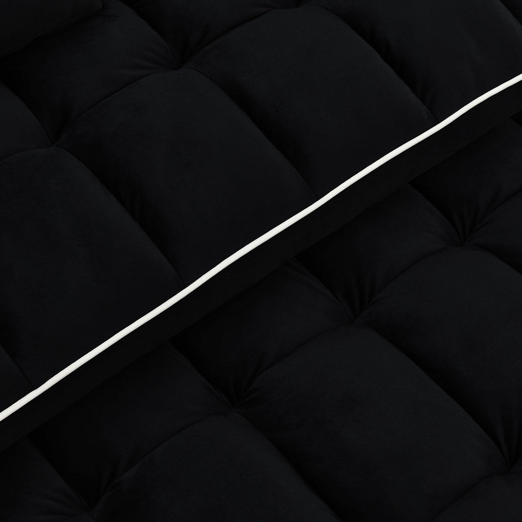 Canapé-lit 2 places en velours 55.51 avec dossier réglable, port USB, cendrier, support de téléphone pivotant et 2 coussins