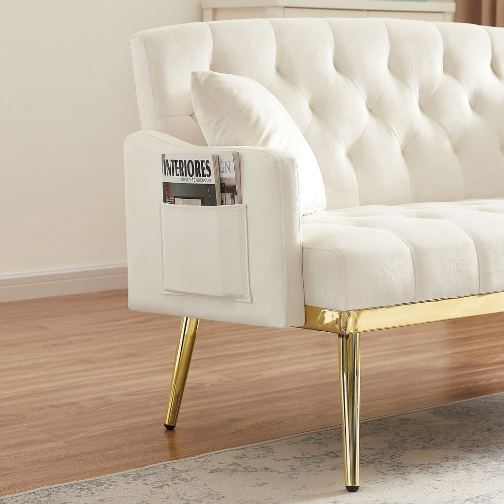 55.5 Velvet 2-Seater Sofa with 2 Pillows, Contemporary Design, and Easy Assembly