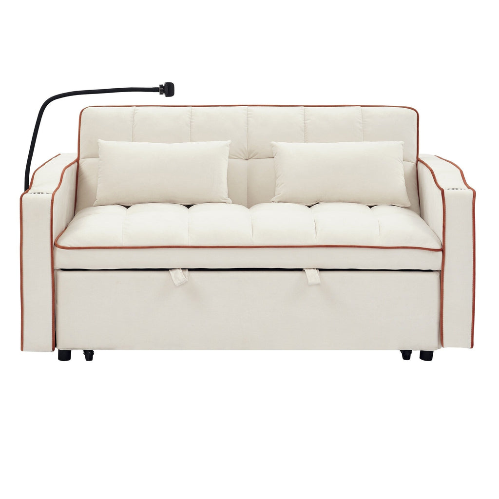55.5Solid Wood 2-Seat Sofa with USB Charging Ports and Phone Stand,Includes 2 Soft Pillows