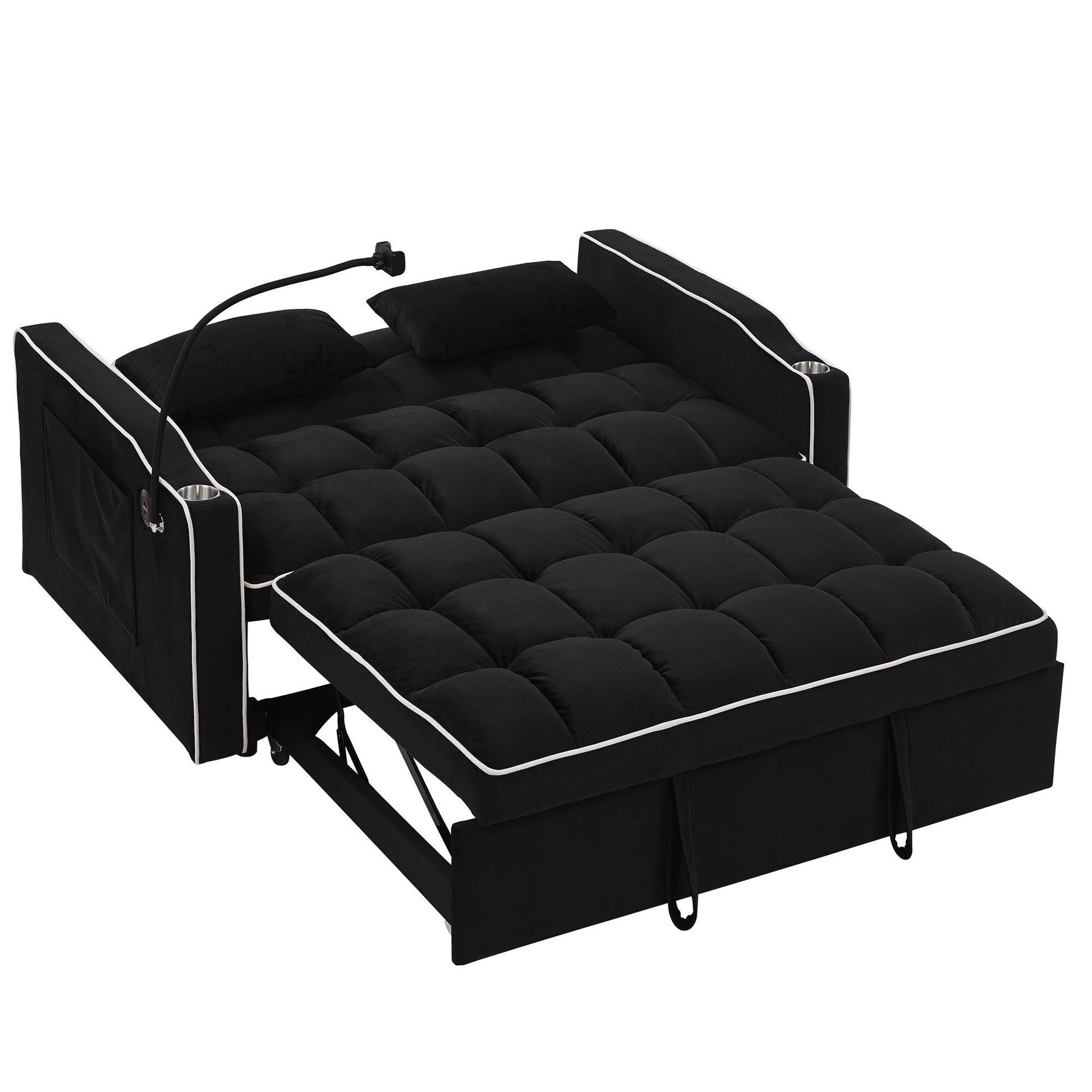 55.5Solid Wood 2-Seat Sofa with USB Charging Ports and Phone Stand,Includes 2 Soft Pillows