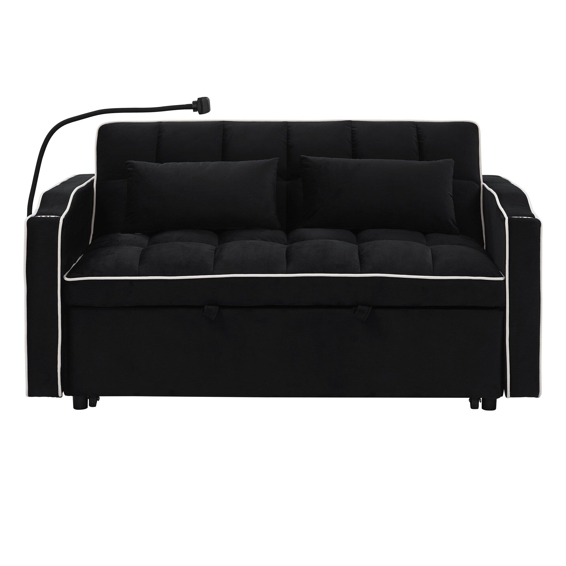 55.5Solid Wood 2-Seat Sofa with USB Charging Ports and Phone Stand,Includes 2 Soft Pillows