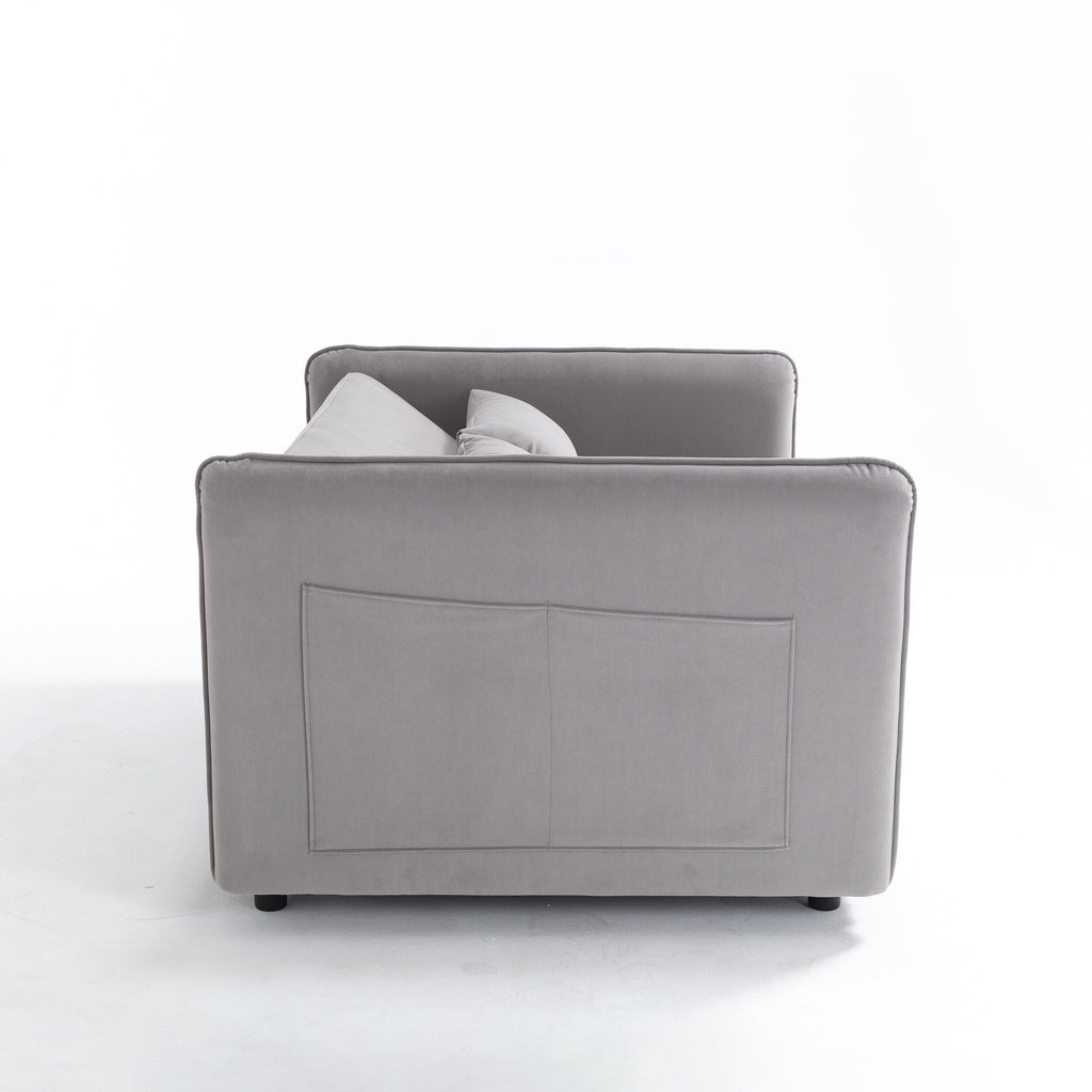 55 Velvet Convertible 3-in-1 Sleeper Sofa Bed with Reclining Backrest, Side Pockets, and 2 Pillows