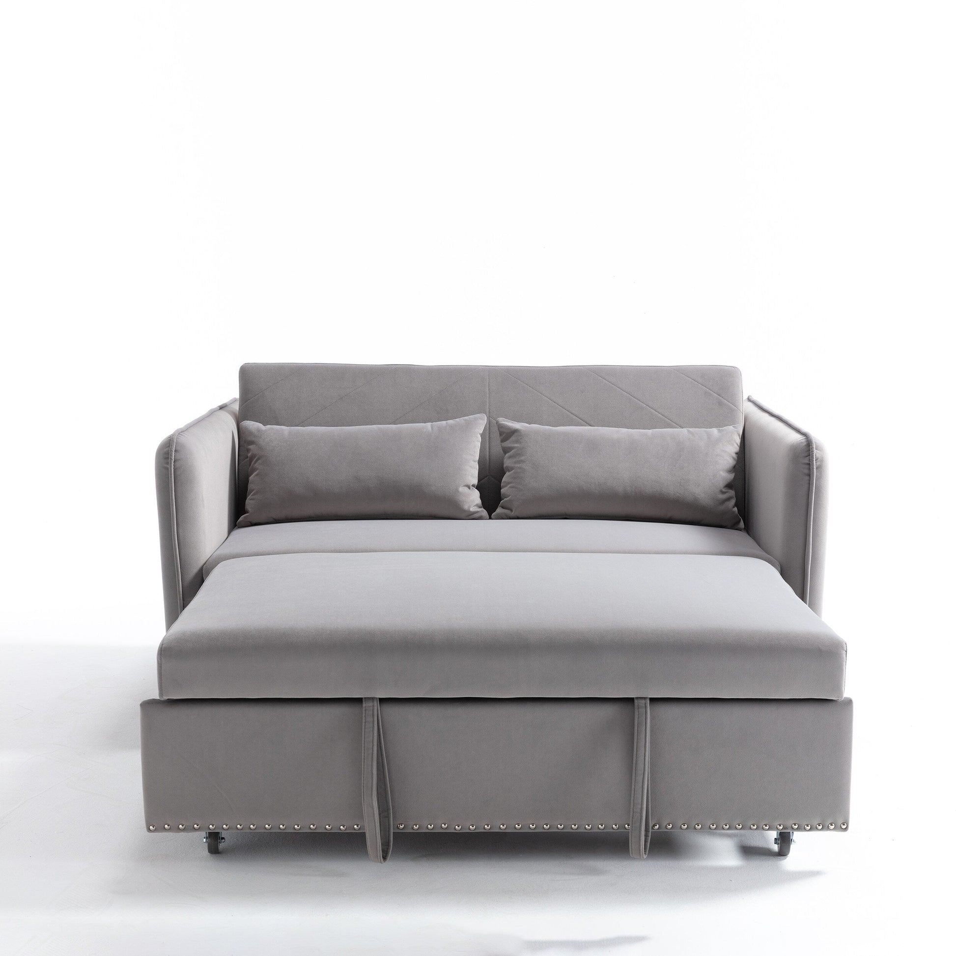 55 Velvet Convertible 3-in-1 Sleeper Sofa Bed with Reclining Backrest, Side Pockets, and 2 Pillows