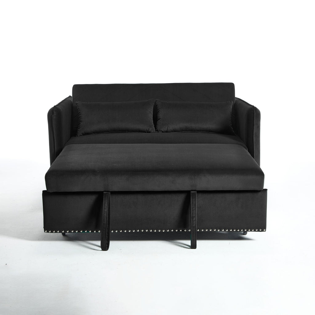 55 Velvet Convertible 3-in-1 Sleeper Sofa Bed with Reclining Backrest, Side Pockets, and 2 Pillows