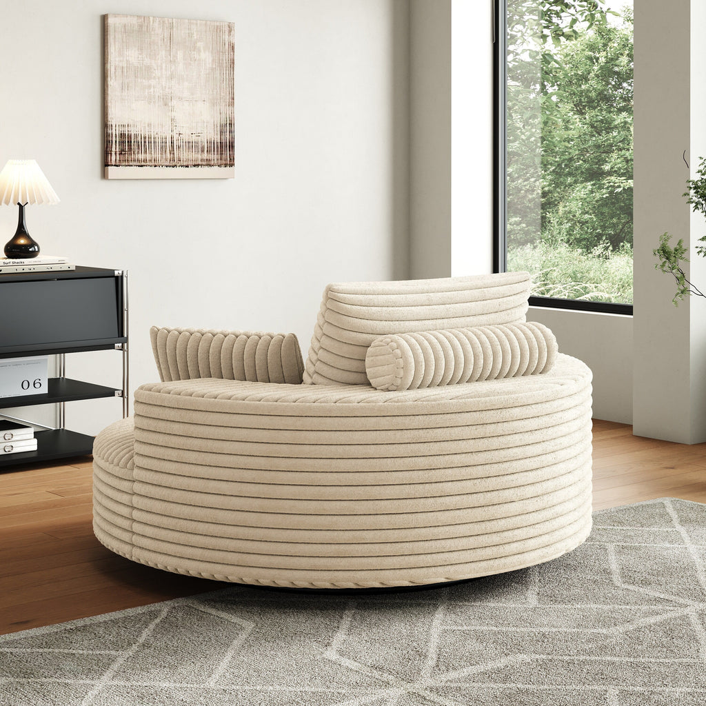 Fauteuil pivotant à une place en chenille cordroyée 55L, siège-lit moderne moelleux, fauteuil pivotant à 360 degrés, pour salon et salle de projection.