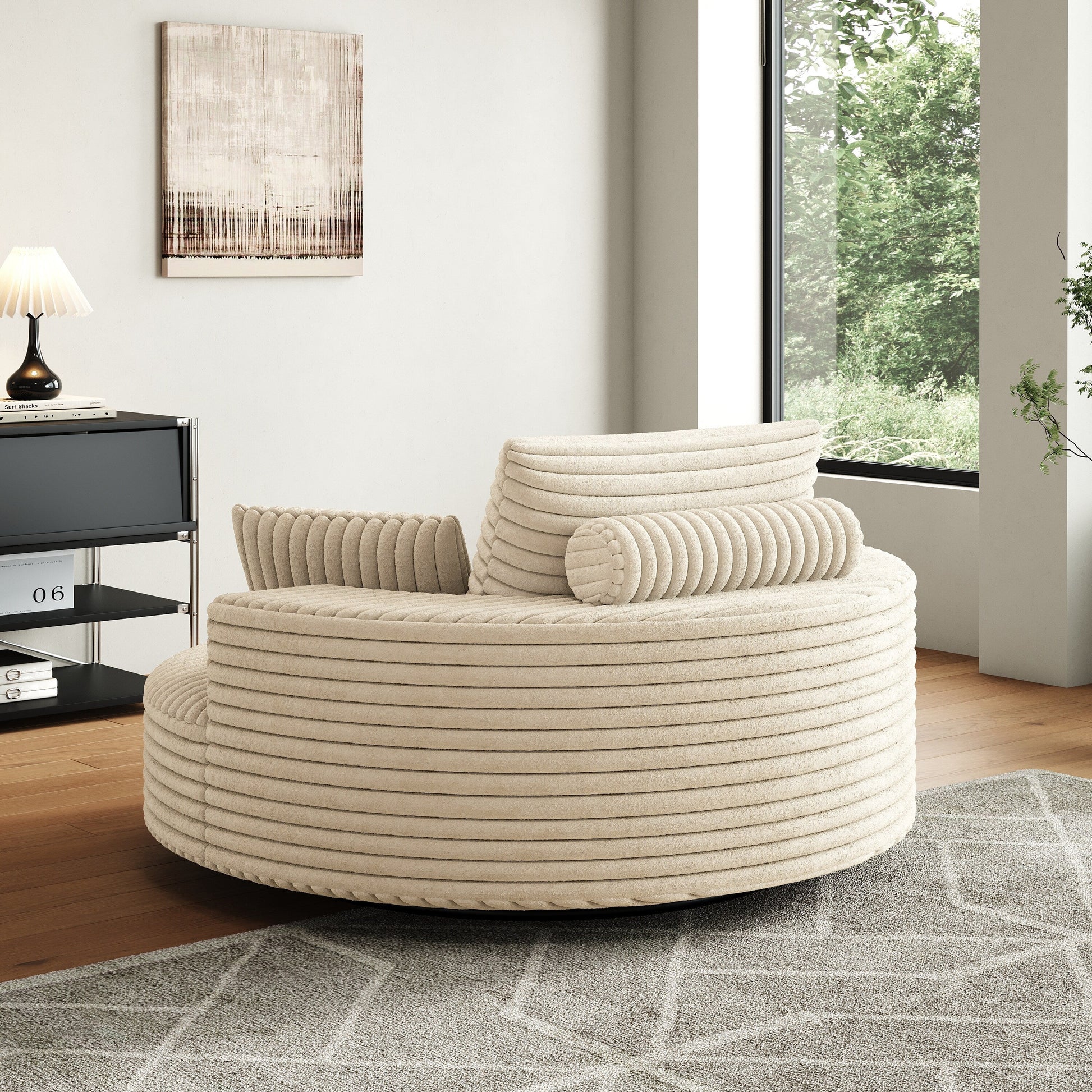 Fauteuil pivotant à une place en chenille cordroyée 55L, siège-lit moderne moelleux, fauteuil pivotant à 360 degrés, pour salon et salle de projection.