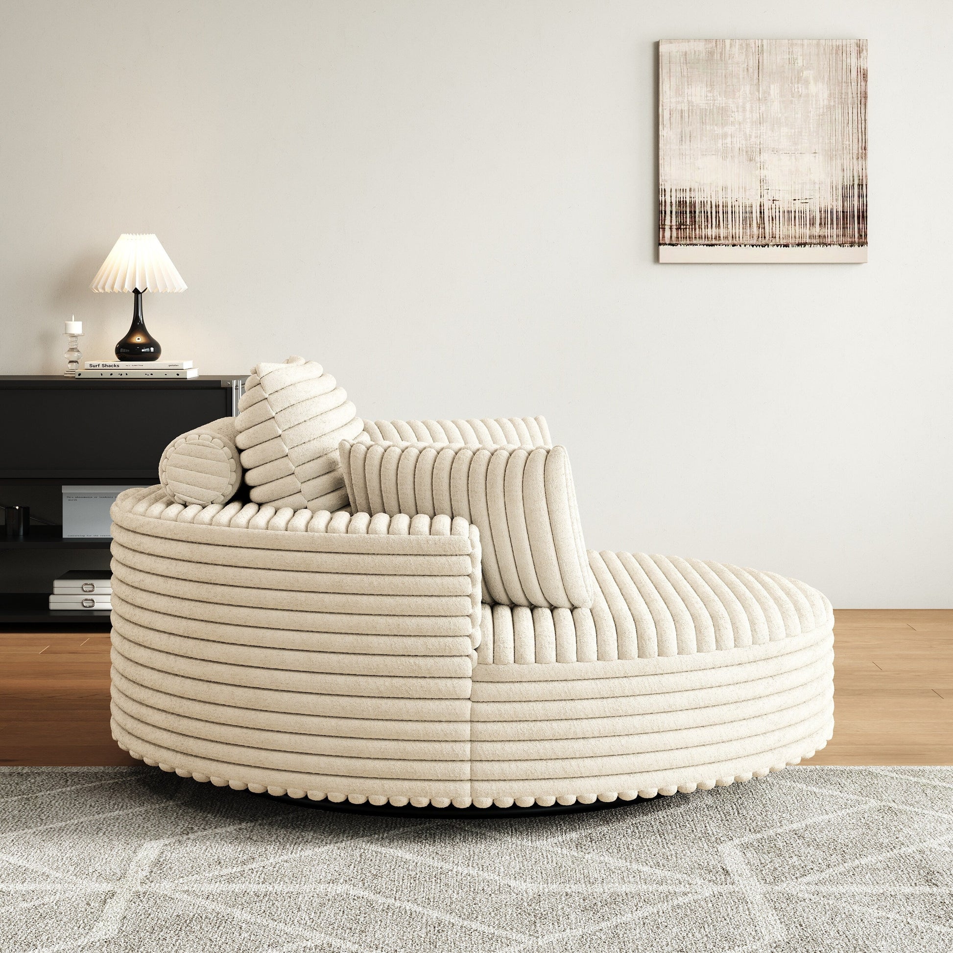 Fauteuil pivotant à une place en chenille cordroyée 55L, siège-lit moderne moelleux, fauteuil pivotant à 360 degrés, pour salon et salle de projection.