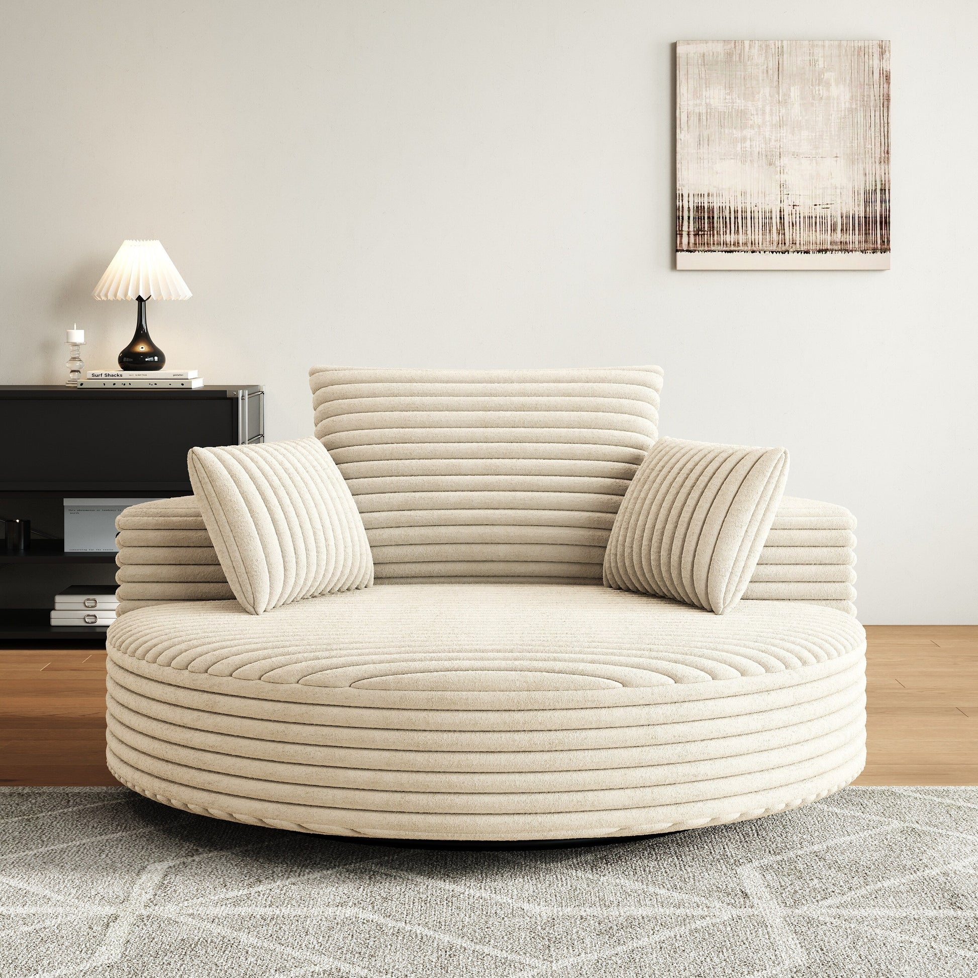 Fauteuil pivotant à une place en chenille cordroyée 55L, siège-lit moderne moelleux, fauteuil pivotant à 360 degrés, pour salon et salle de projection.